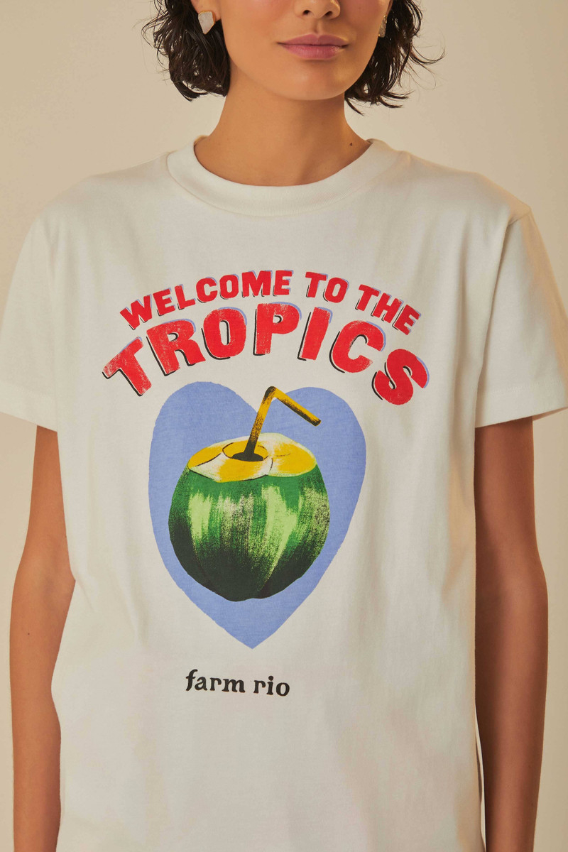 White Welcome To The Tropics Organic Cotton T-Shirt 5