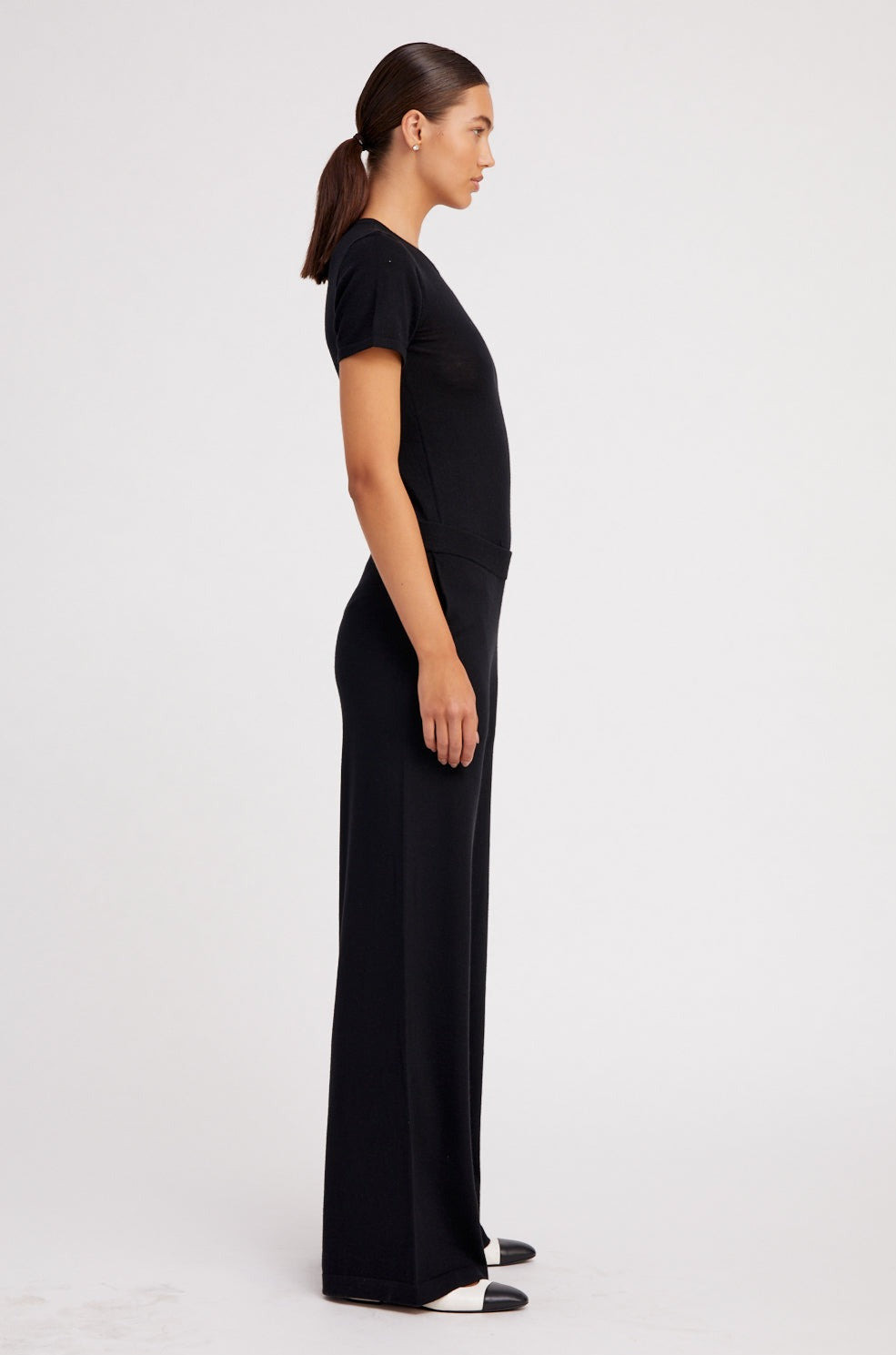 BLACK ULTRA FINE CASHMERE WIDE LEG PANTS - 3
