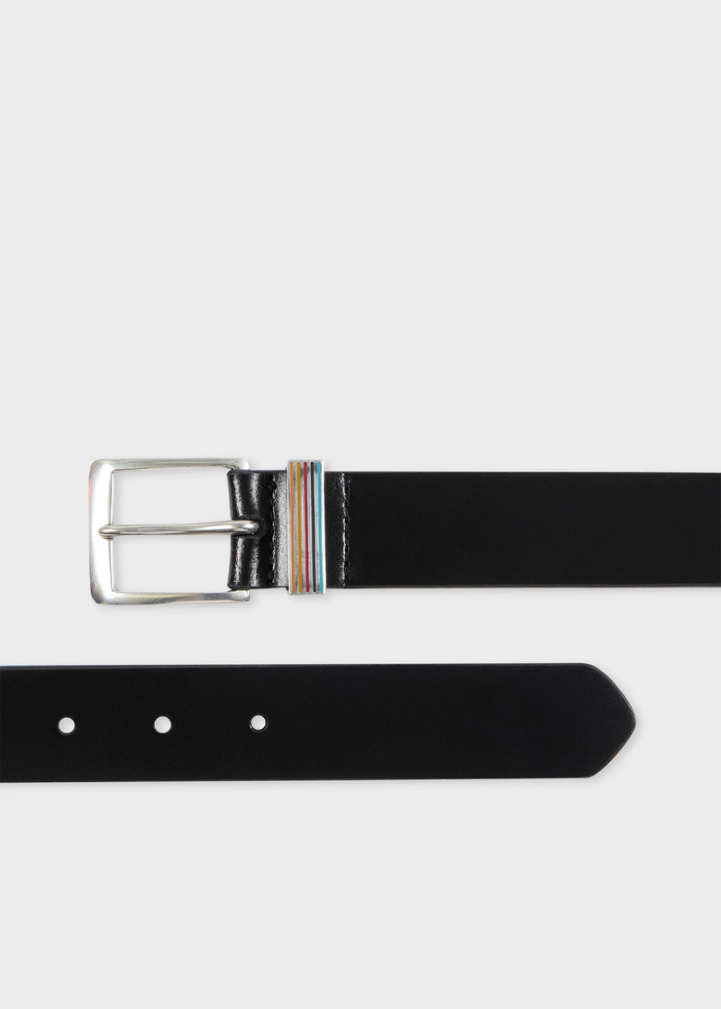 블랙 가죽 벨트와 'Signature Stripe'Keeper - 1