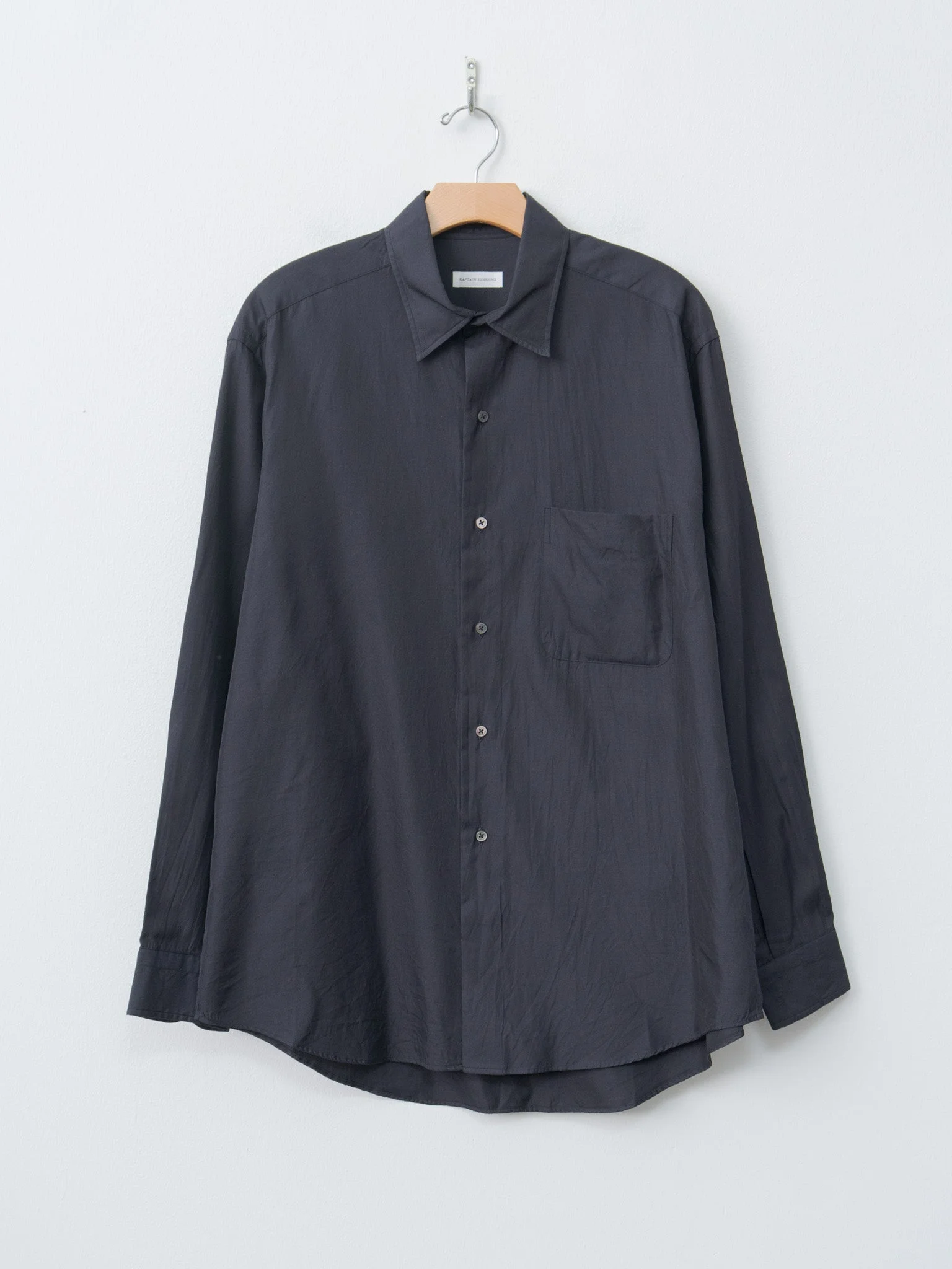 Cotton Silk Regular Collared Shirt - Navy - 1