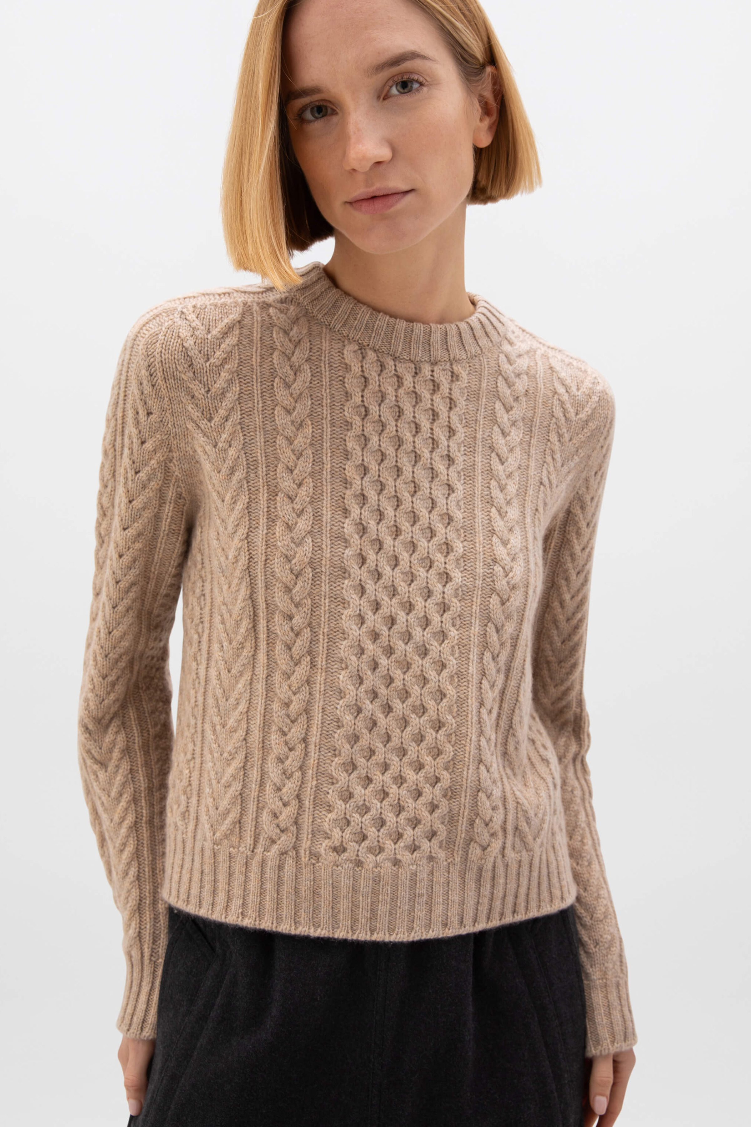 Aran Cable Natural Cashmere Jumper - 2