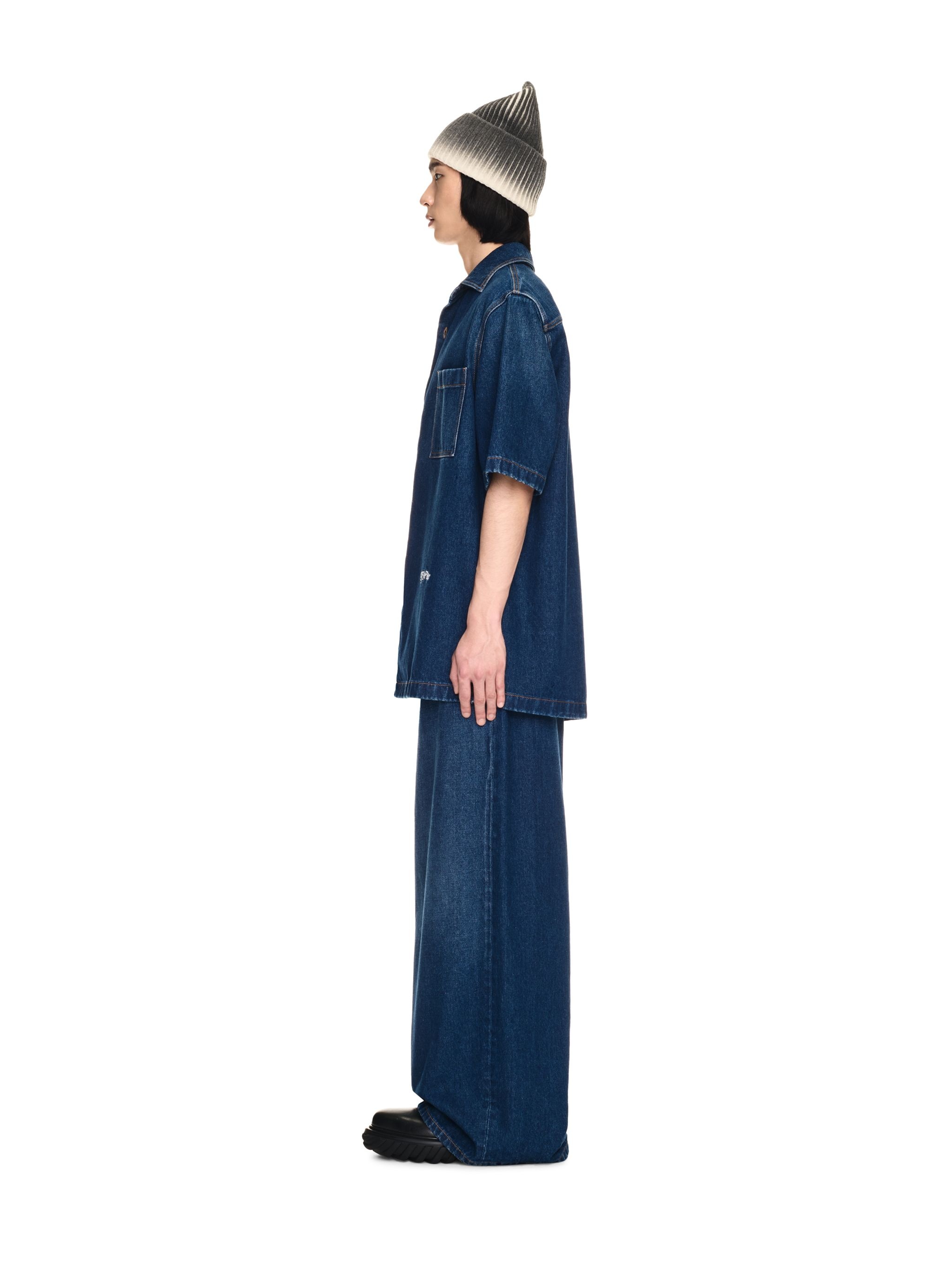 Medium Blue Script Denim Bowling Shirt - 3