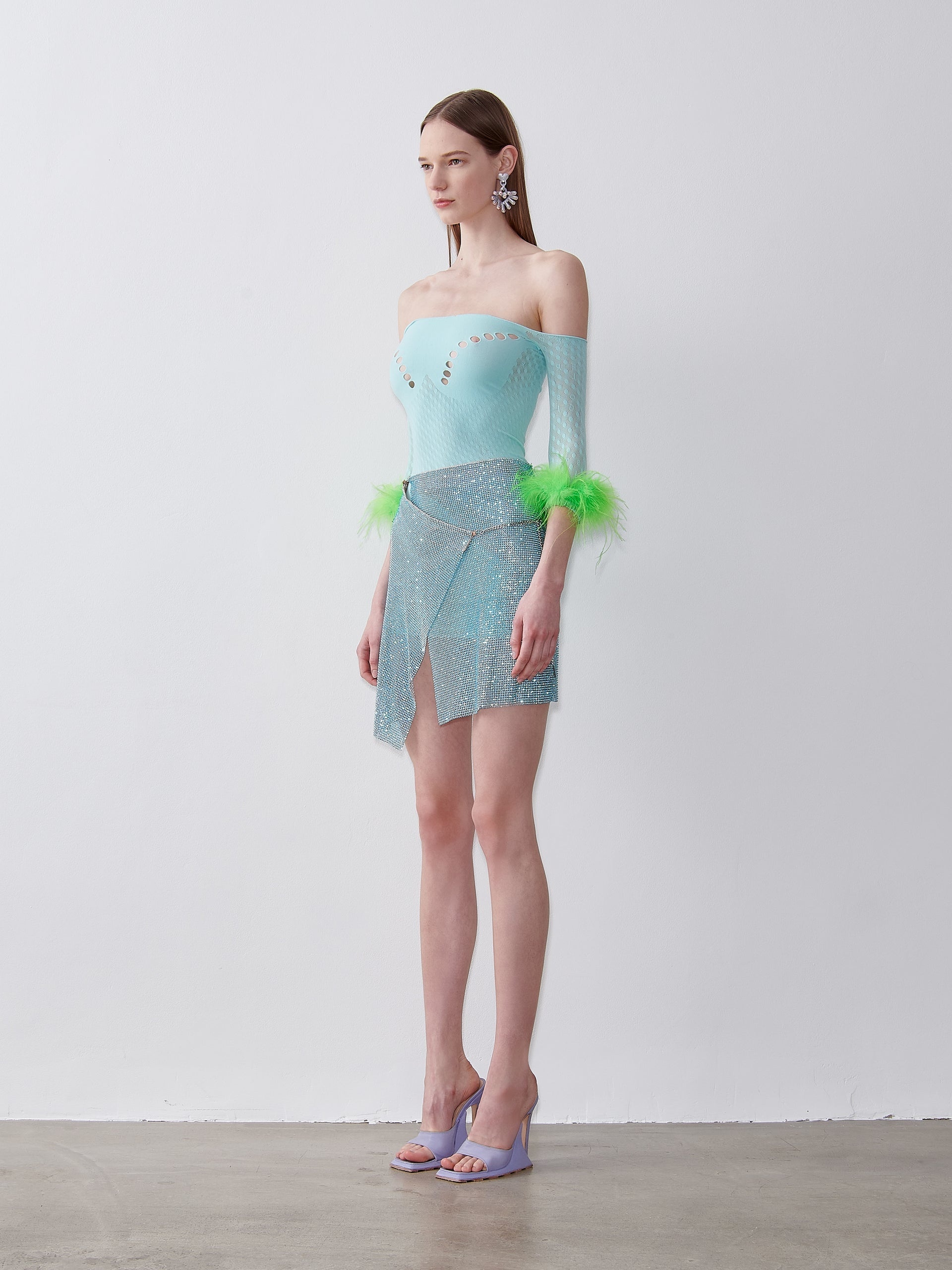 RHINESTONED WINONA SKIRT IN CRYSTALLISED CERULEAN - 3