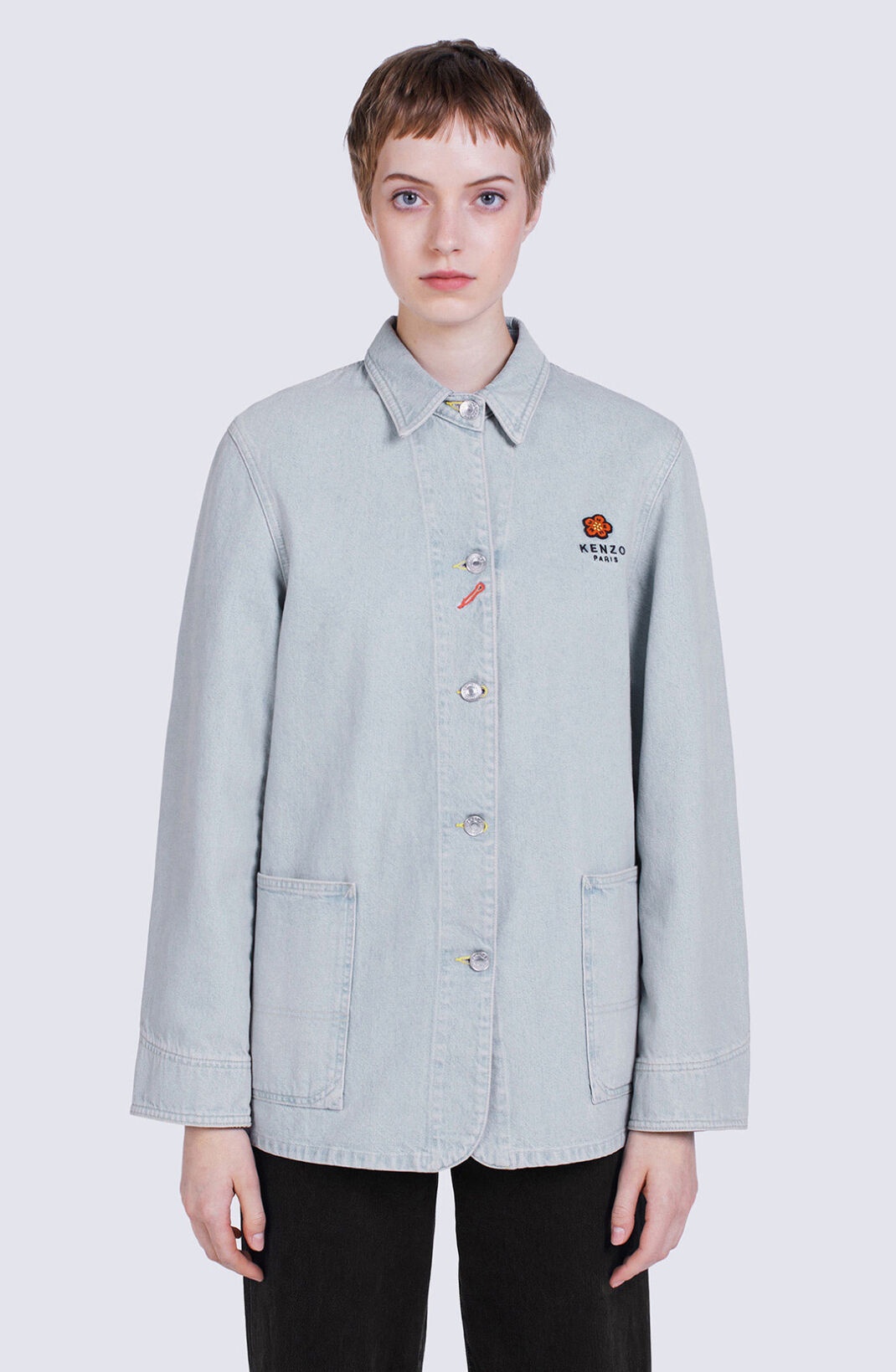 'BOKE FLOWER' crest denim workwear jacket - 7