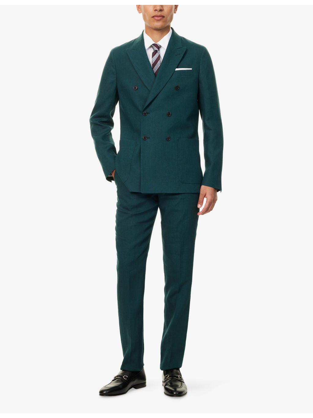 Double-Breasted Regular-Fit Linen-Blend Blazer - 2