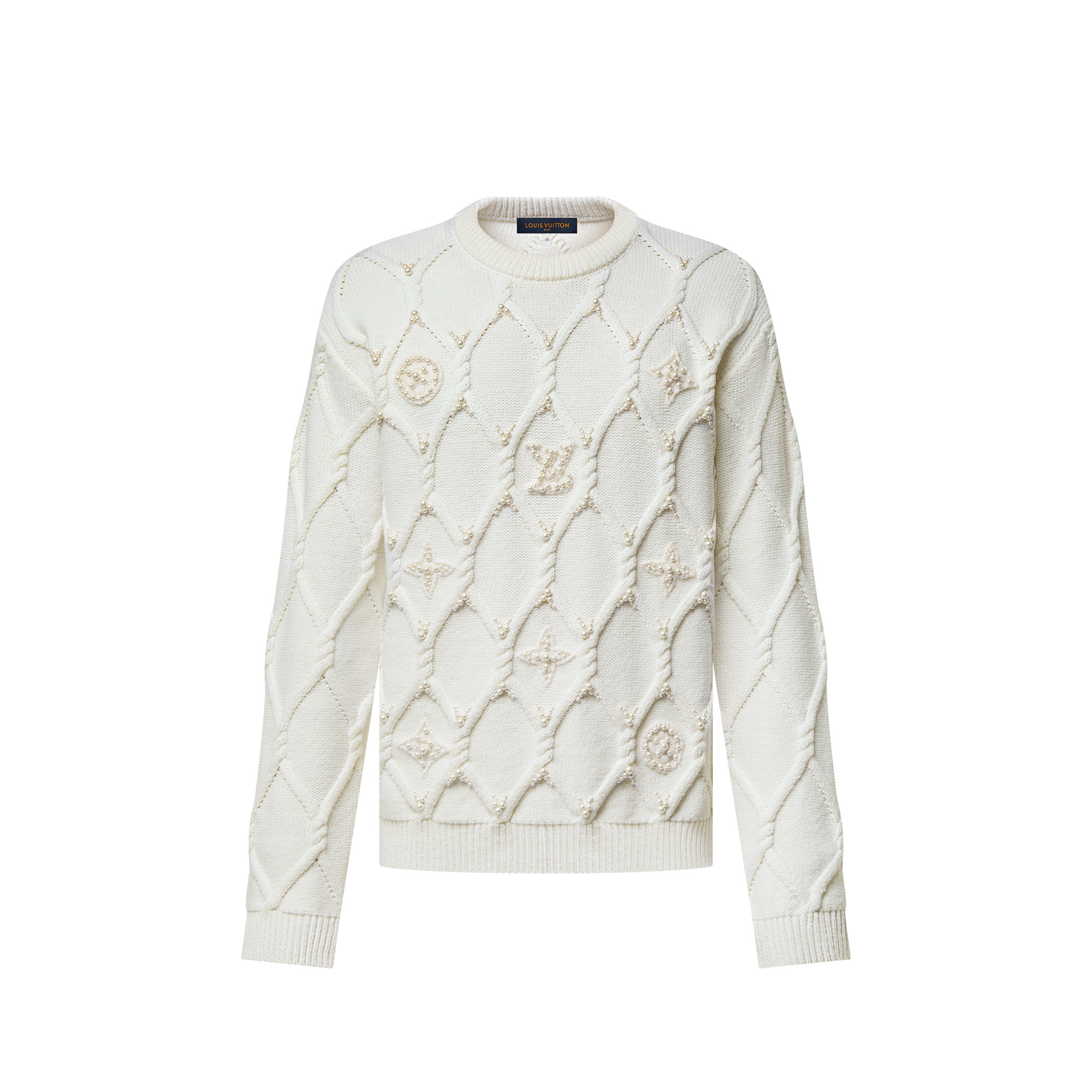 Embellished Cable Knit Wool Blend Pullover - 1