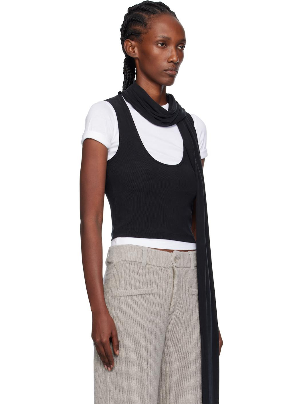 Black Scarf Scoop Tank Top - 2