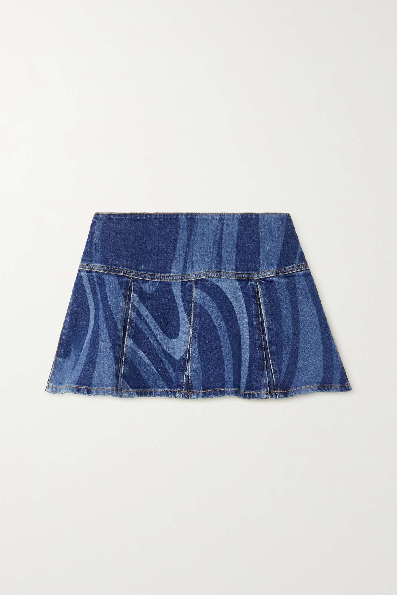 Pleated printed denim mini skirt - 1