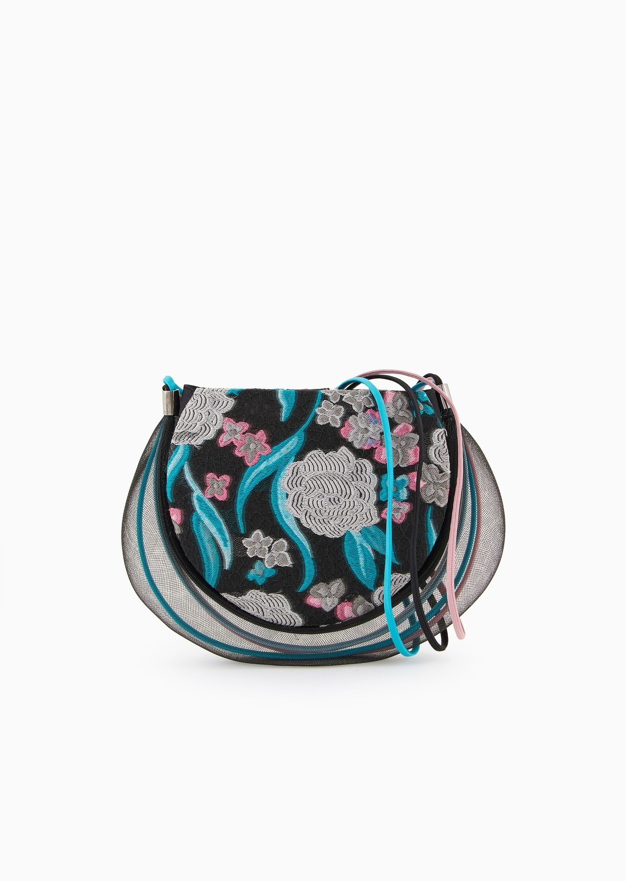 Velvet clutch bag with trailing floral embroidery and crinoline - 1