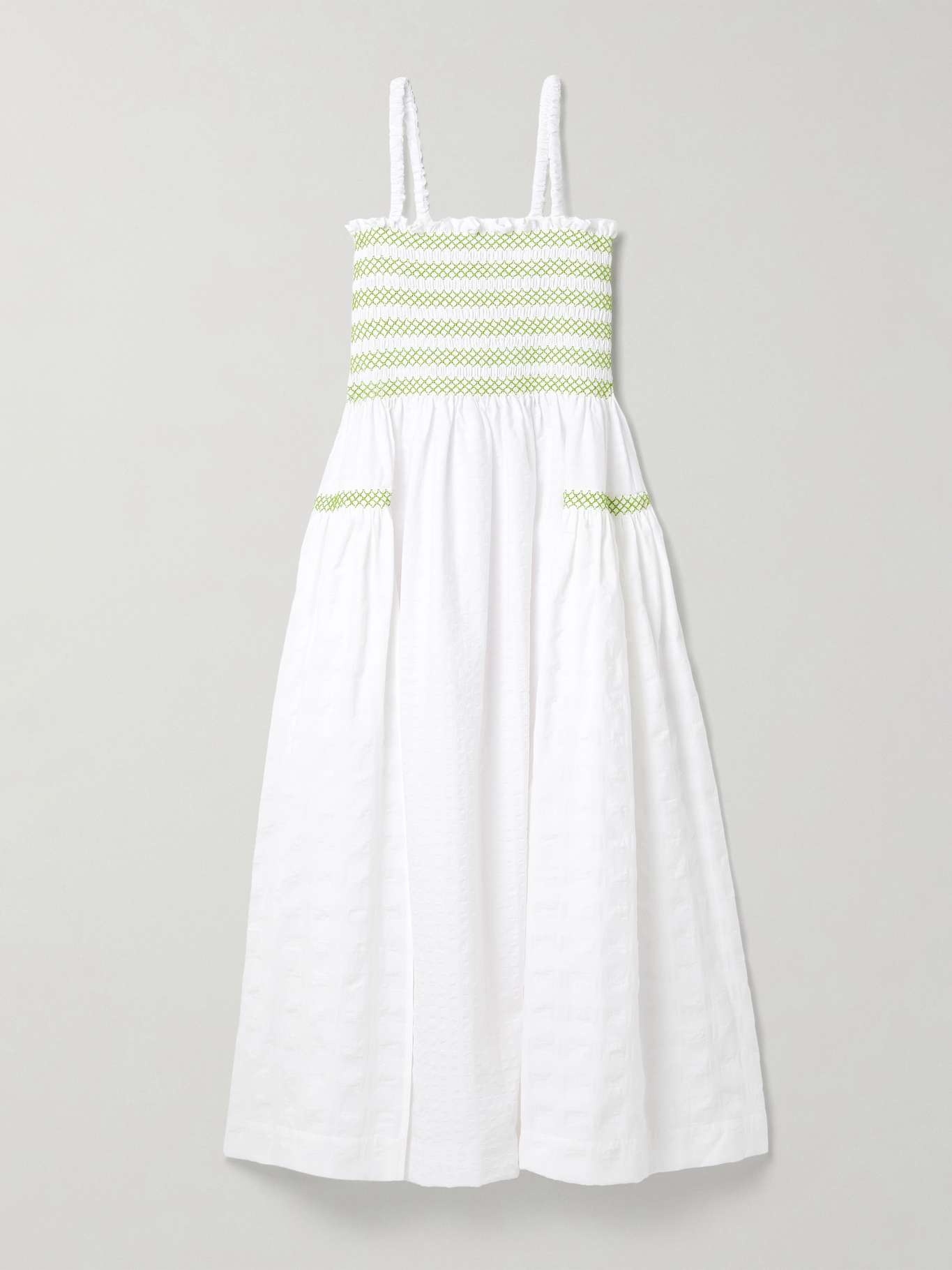 Jacob smocked paneled cotton-blend voile midi dress - 1