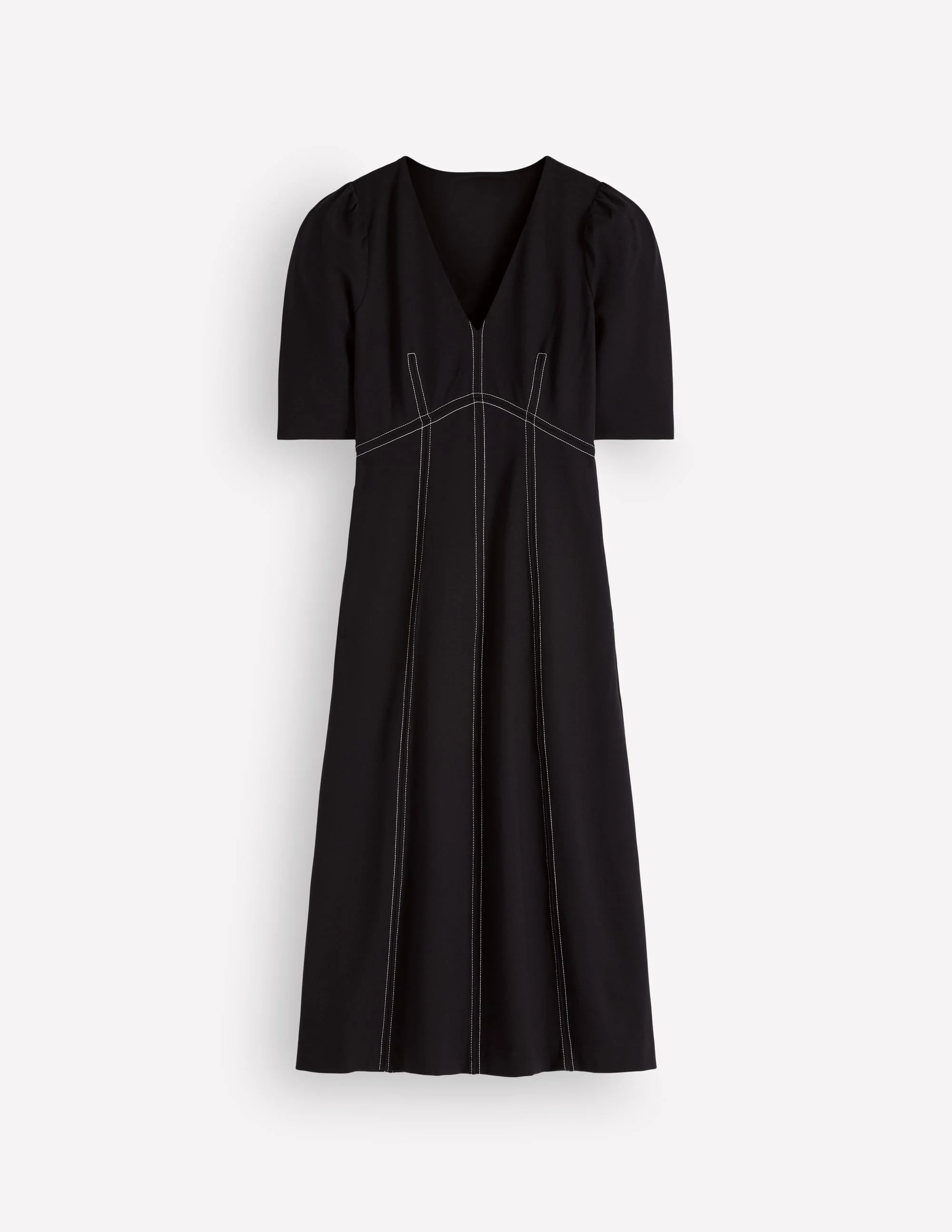 Puff Sleeve Ponte Midi Dress-Black - 1