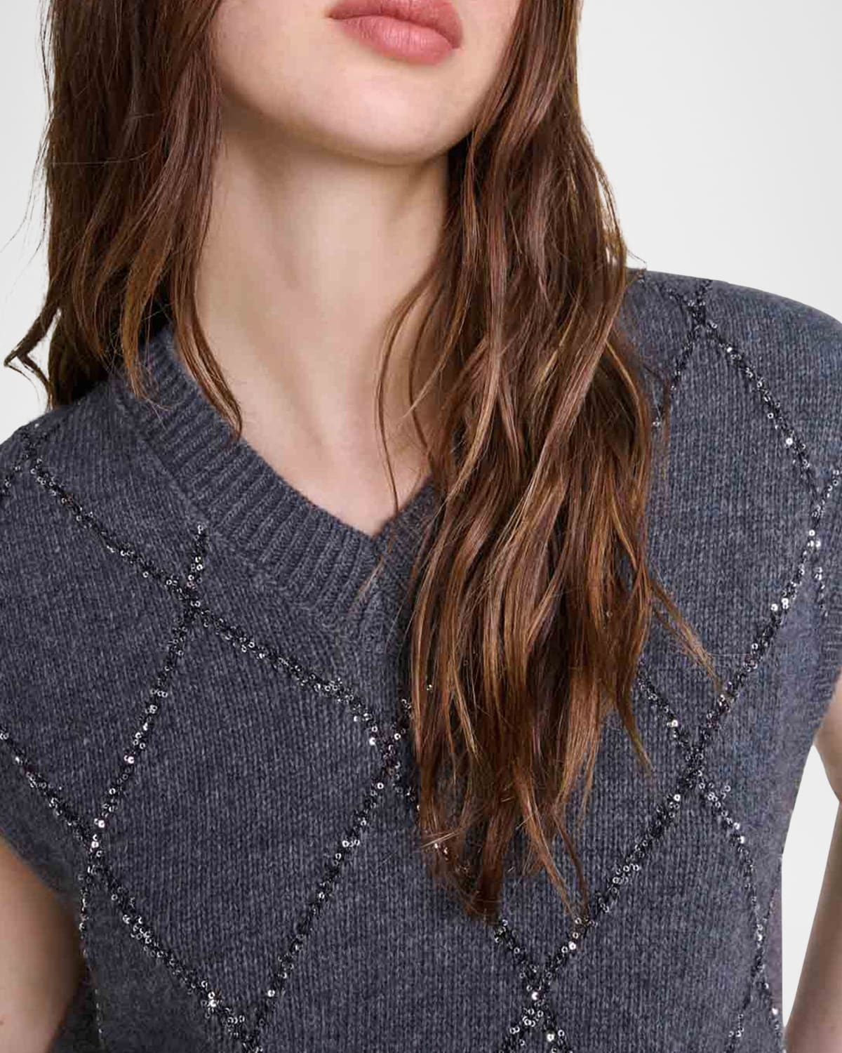 Mipa Sequined Diamond Sweater Vest - 5