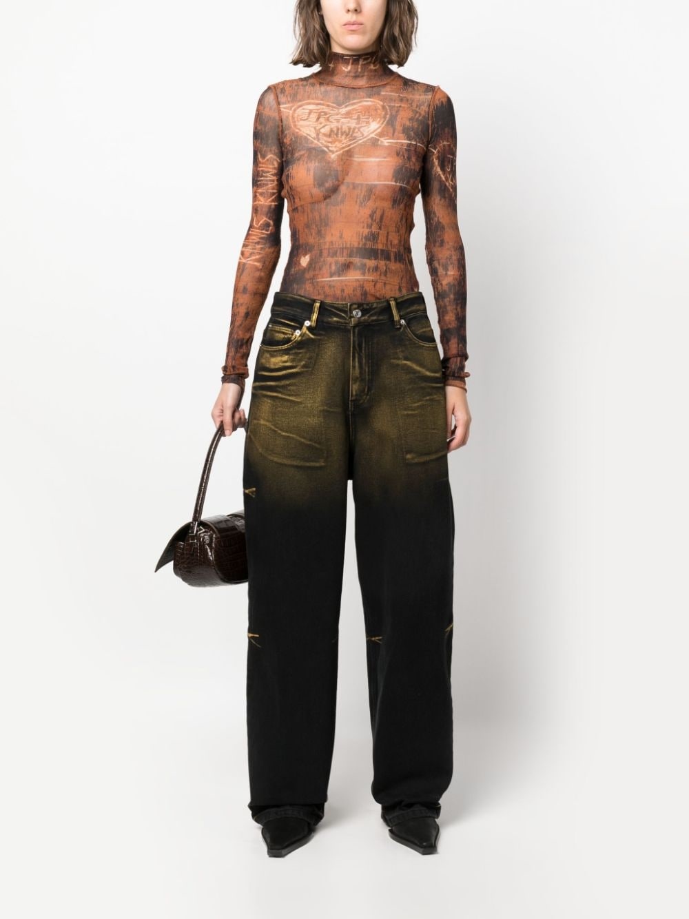 x KNWLS graphic-print sheer top - 2