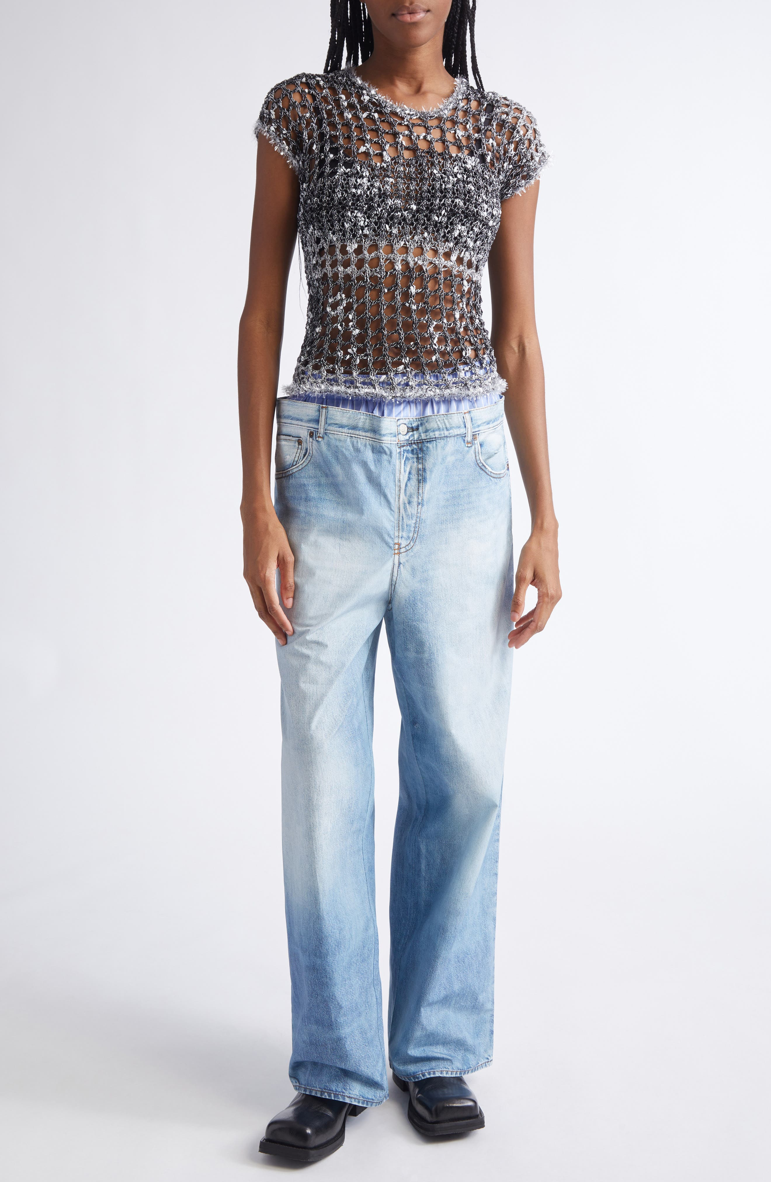 Acne Studios Crochet Crop T-Shirt in Black at Nordstrom - 2
