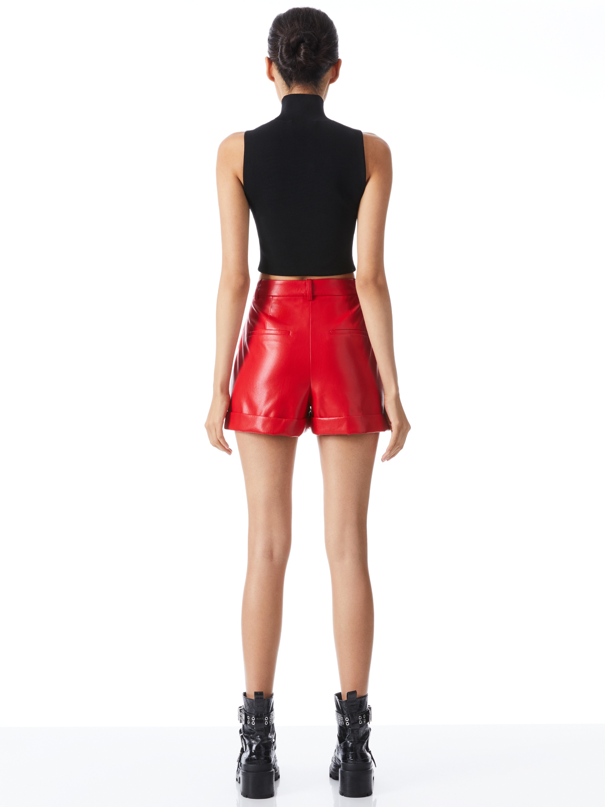 CONRY VEGAN LEATHER PLEATED CUFF SHORT - 3