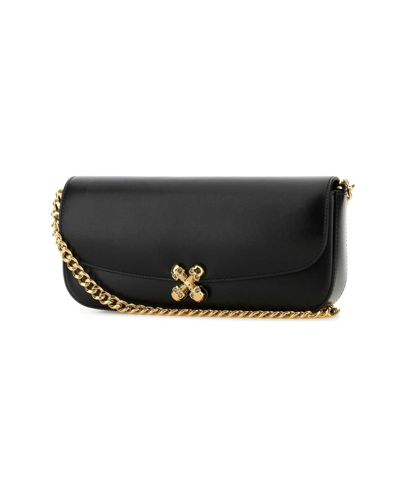 Black Leather Skull Flower Crossbody Bag - 2