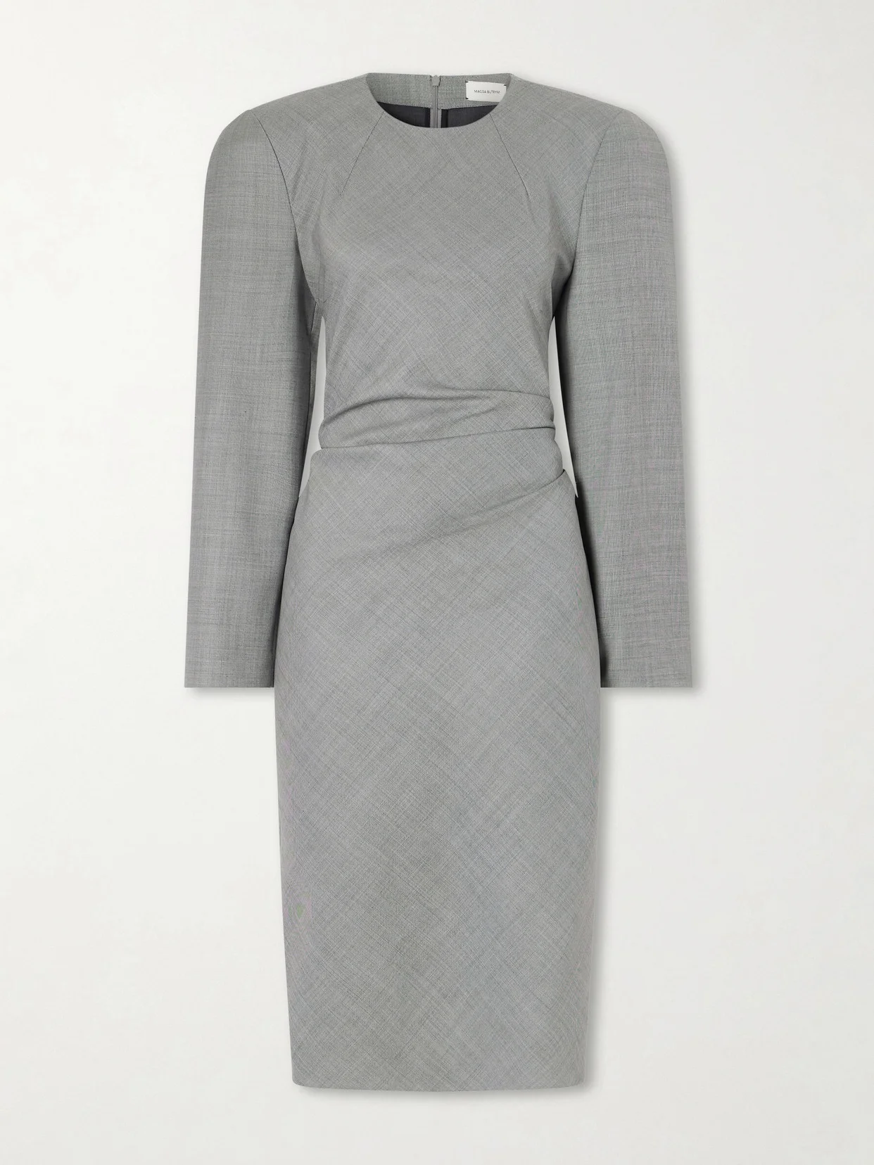 Tie-detailed Gathered Padded Wool-blend Midi Dress - 1