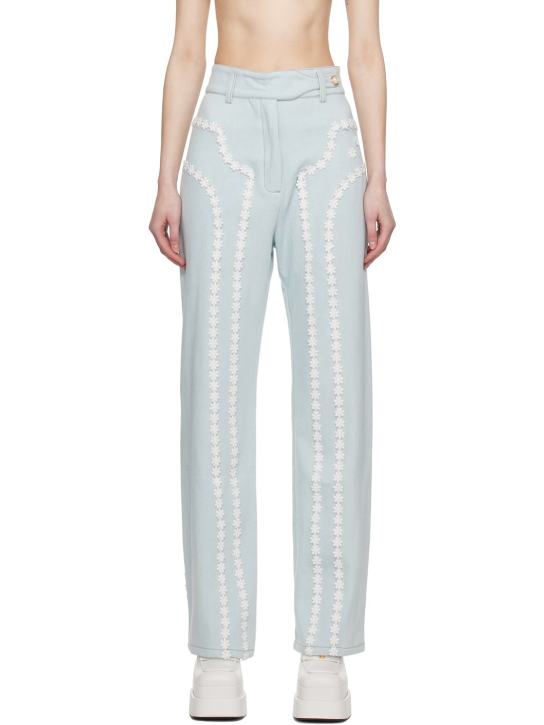 Blue Floral Jeans - 1
