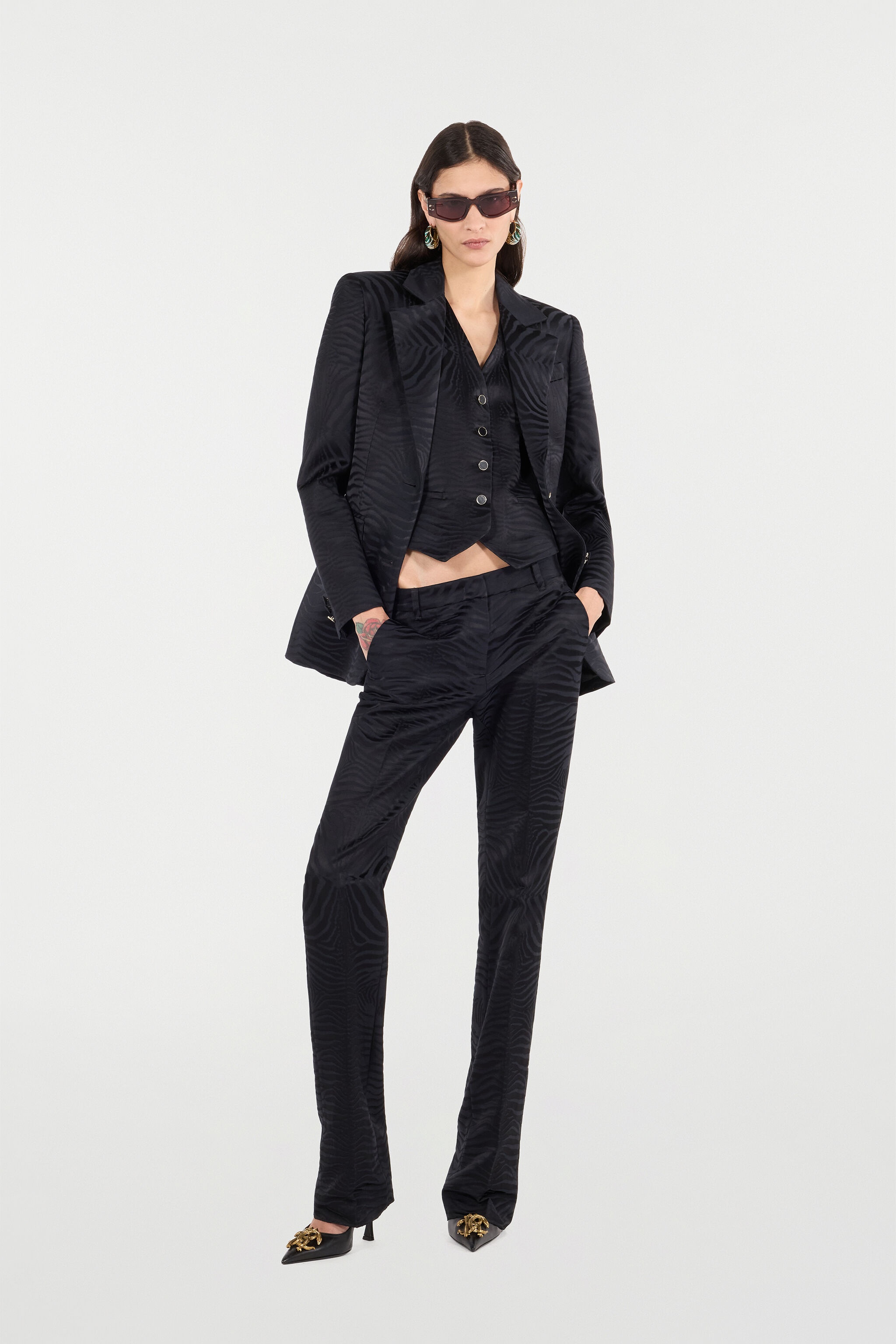 Blazer With Solid-Color Tiger Skin Design - 2