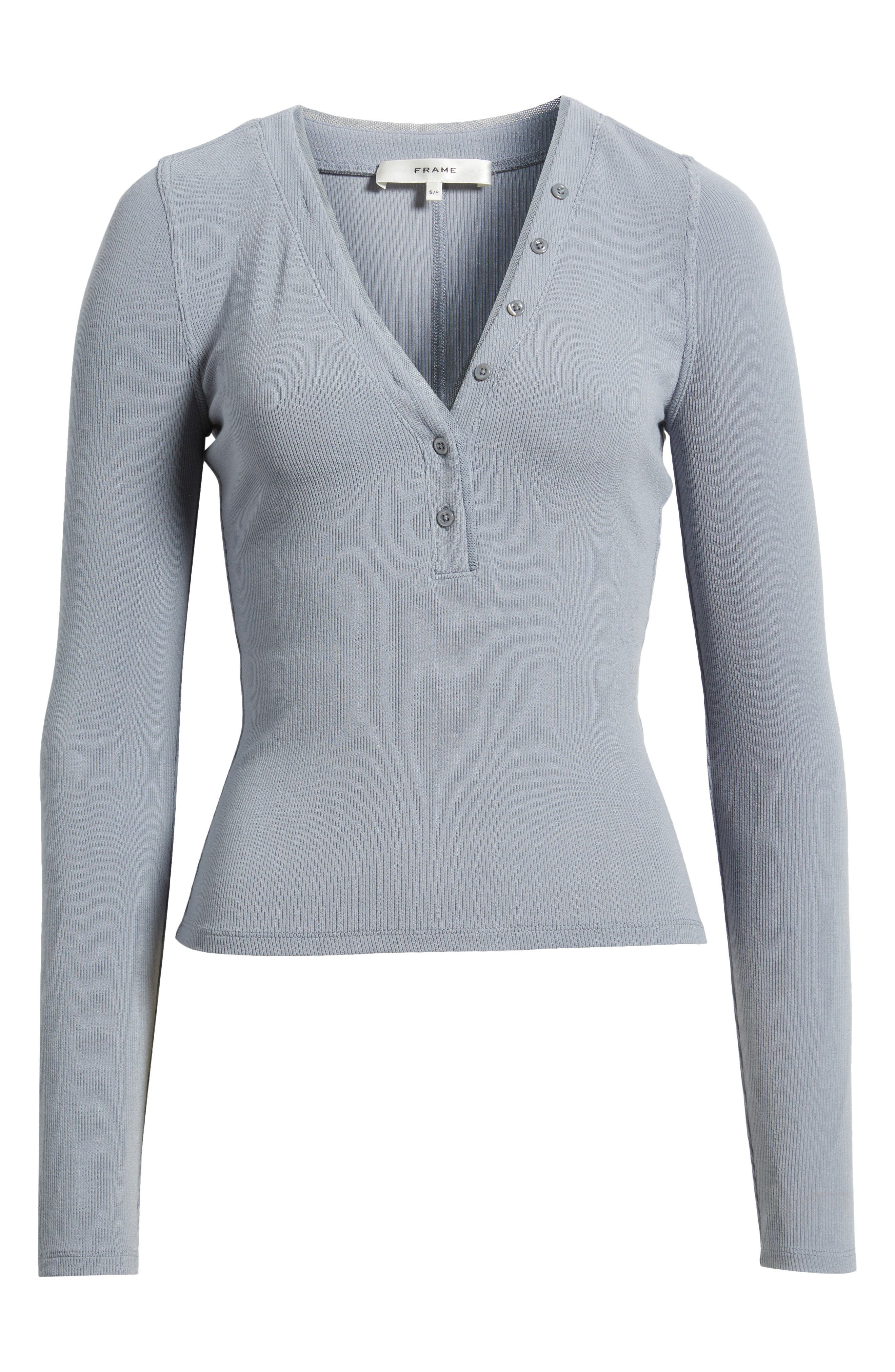 FRAME The Mesh Trim Rib Henley in Grey Blue at Nordstrom - 5