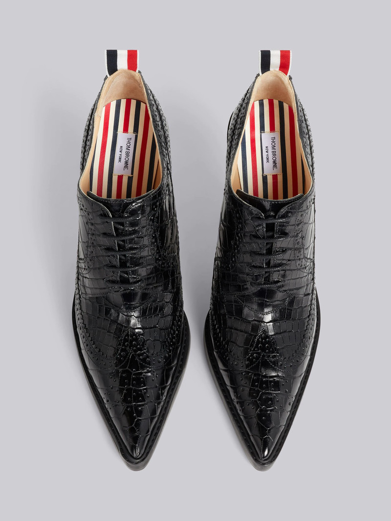 Black Crocodile Leather 105mm Curved Heel Longwing Brogue 4