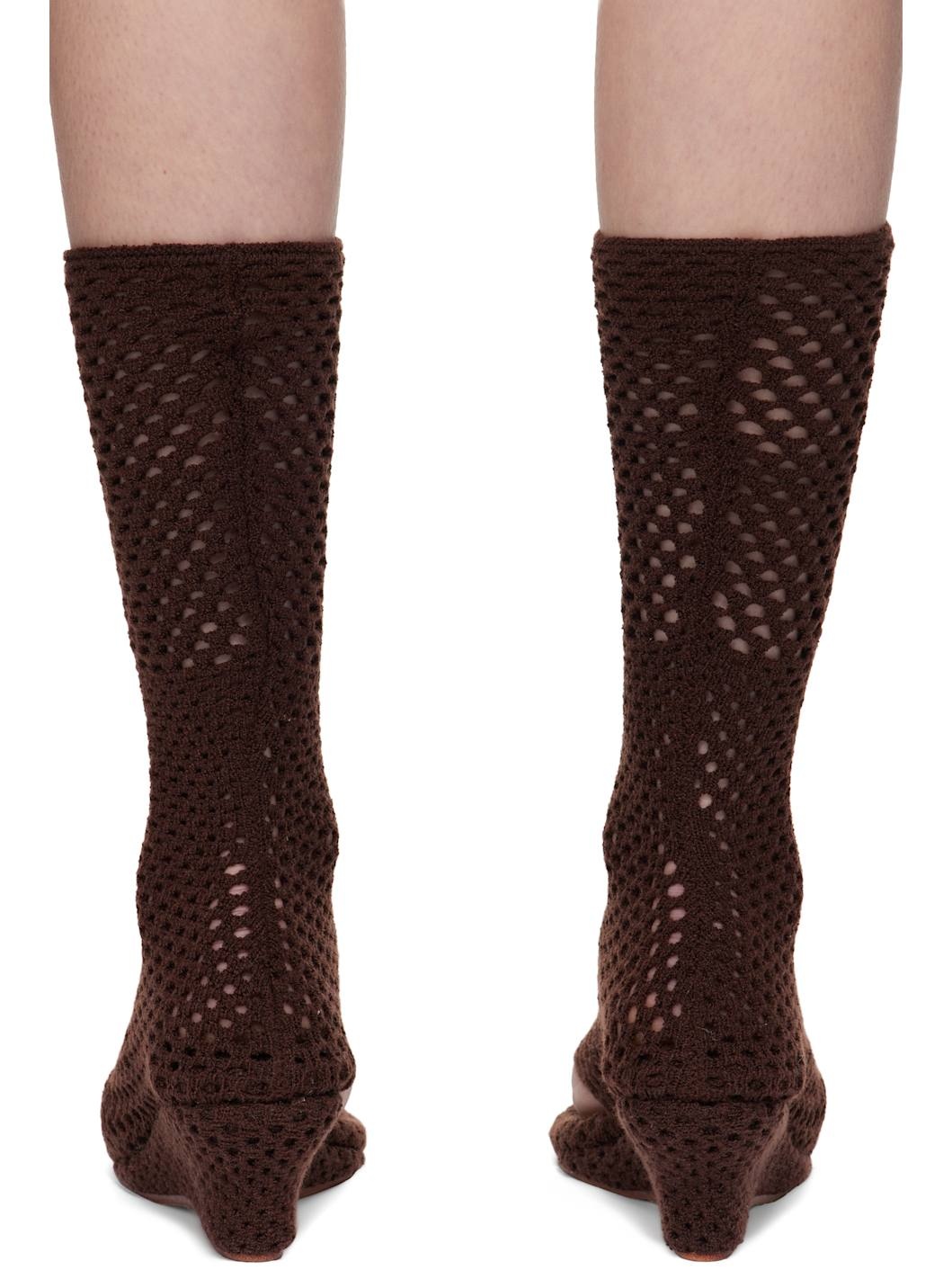 Brown Short Cable Knitted Heeled Sandals - 2