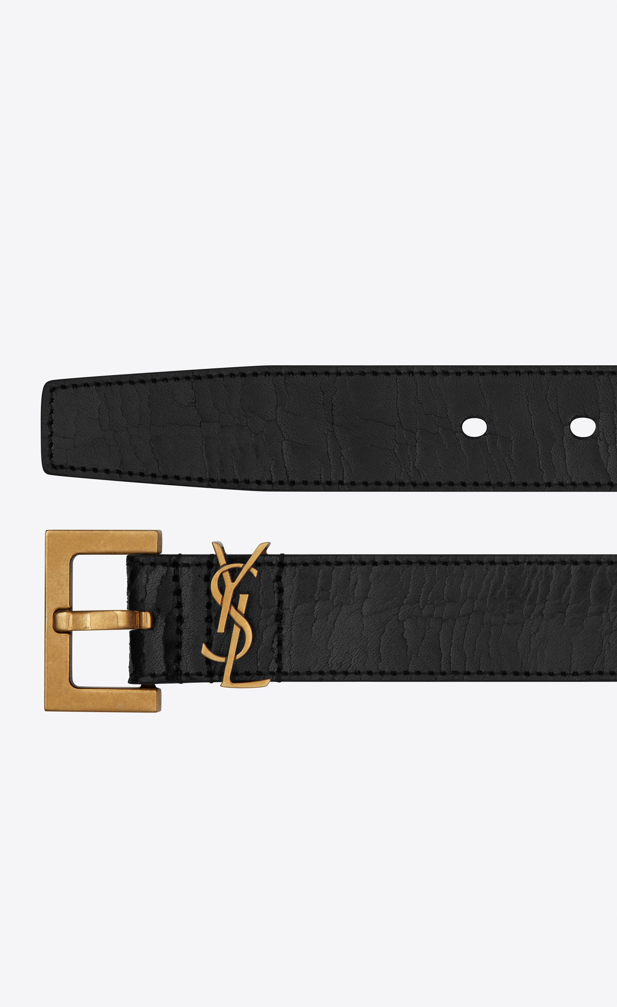 monogram belt with square buckle in crackled leather - 2