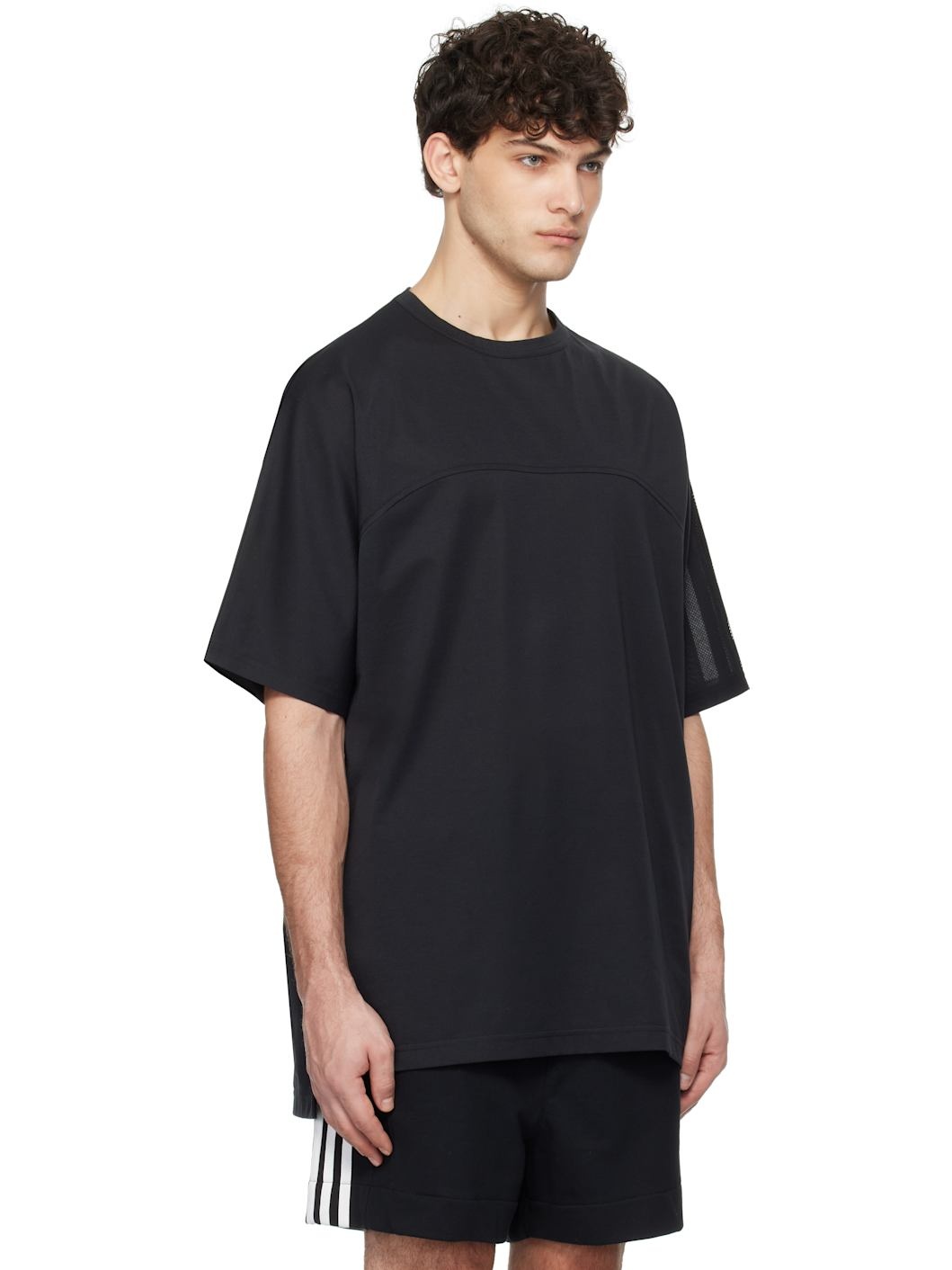 Black Mesh Stripes Short Sleeve T-shirt - 2