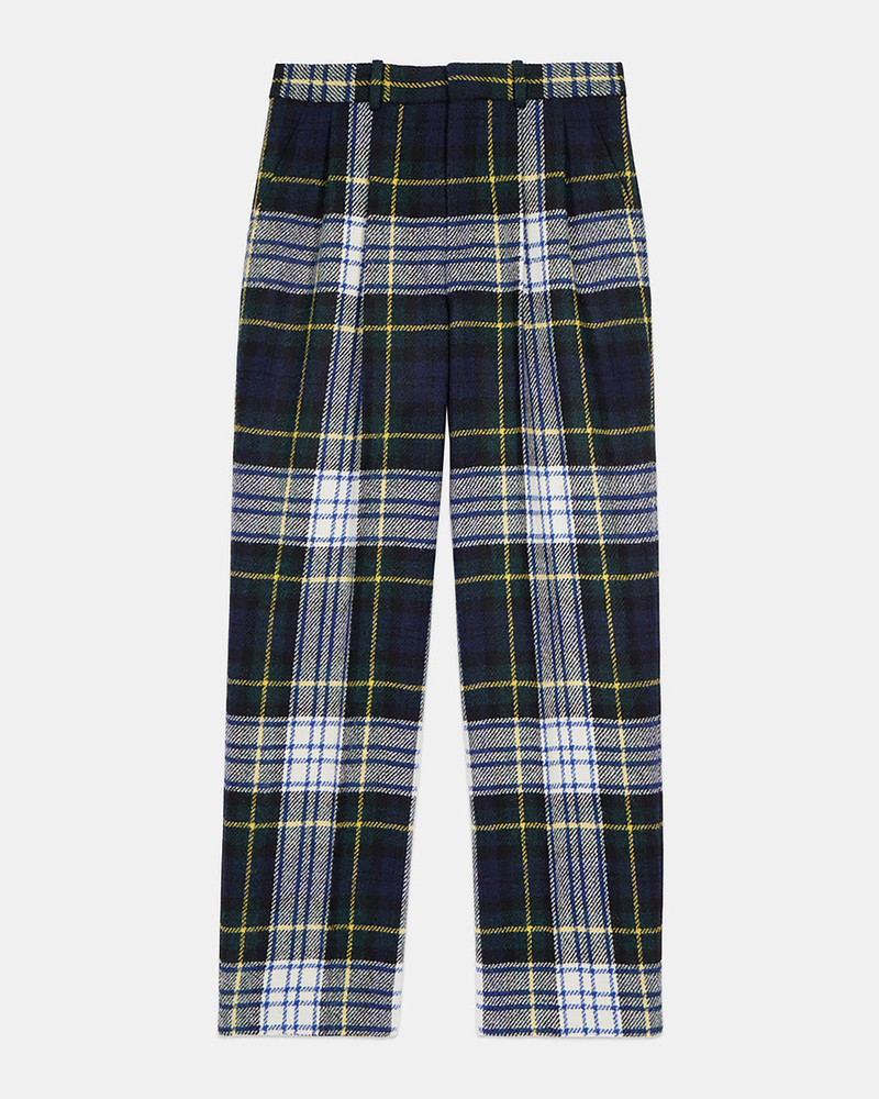 THE KOOPLES X HARRIS TWEED WIDE-LEG WOOL PANTS IN GREEN AND NAVY BLUE 1