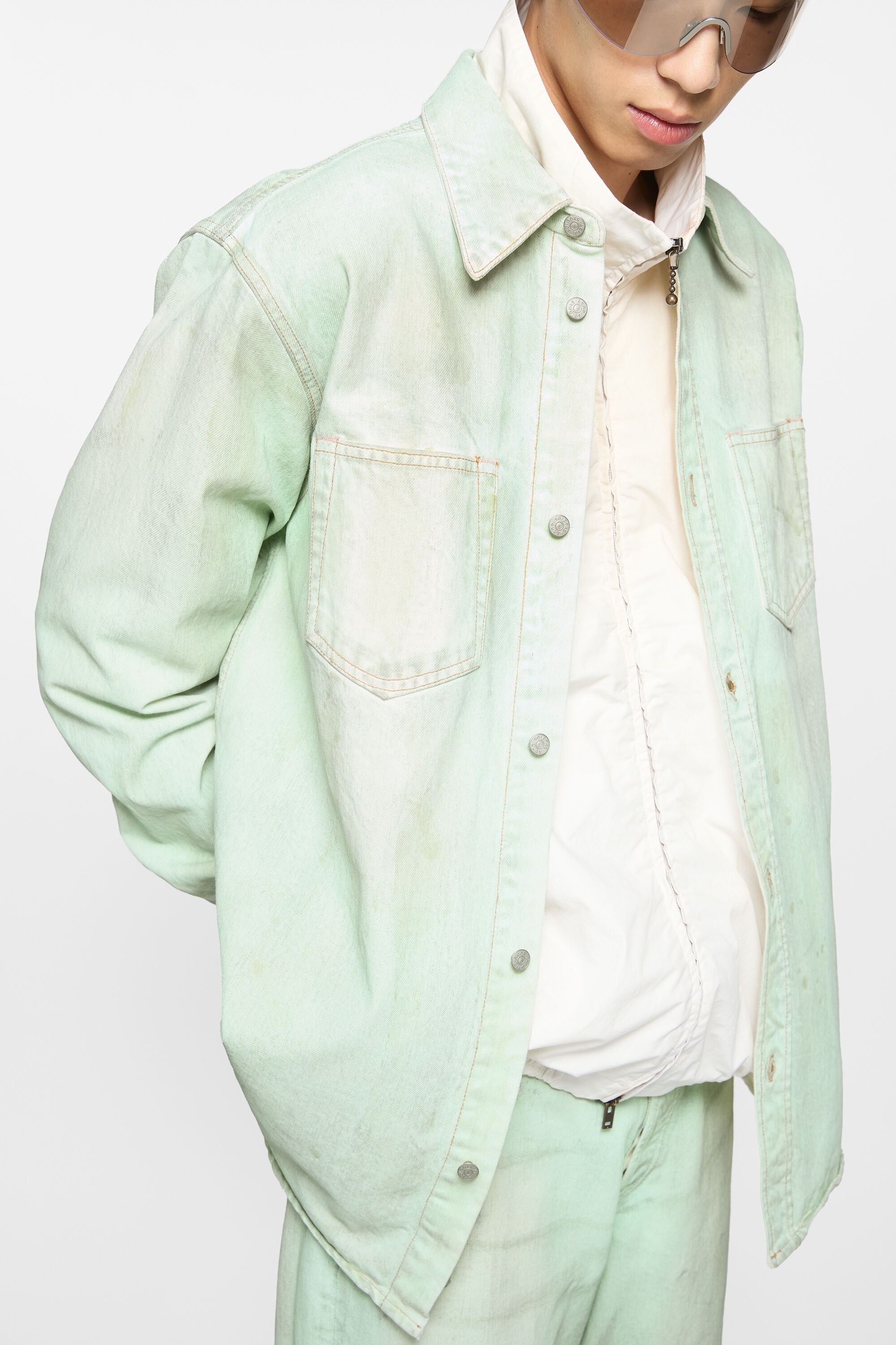 Denim button-up shirt - Relaxed fit - Mint green - 4