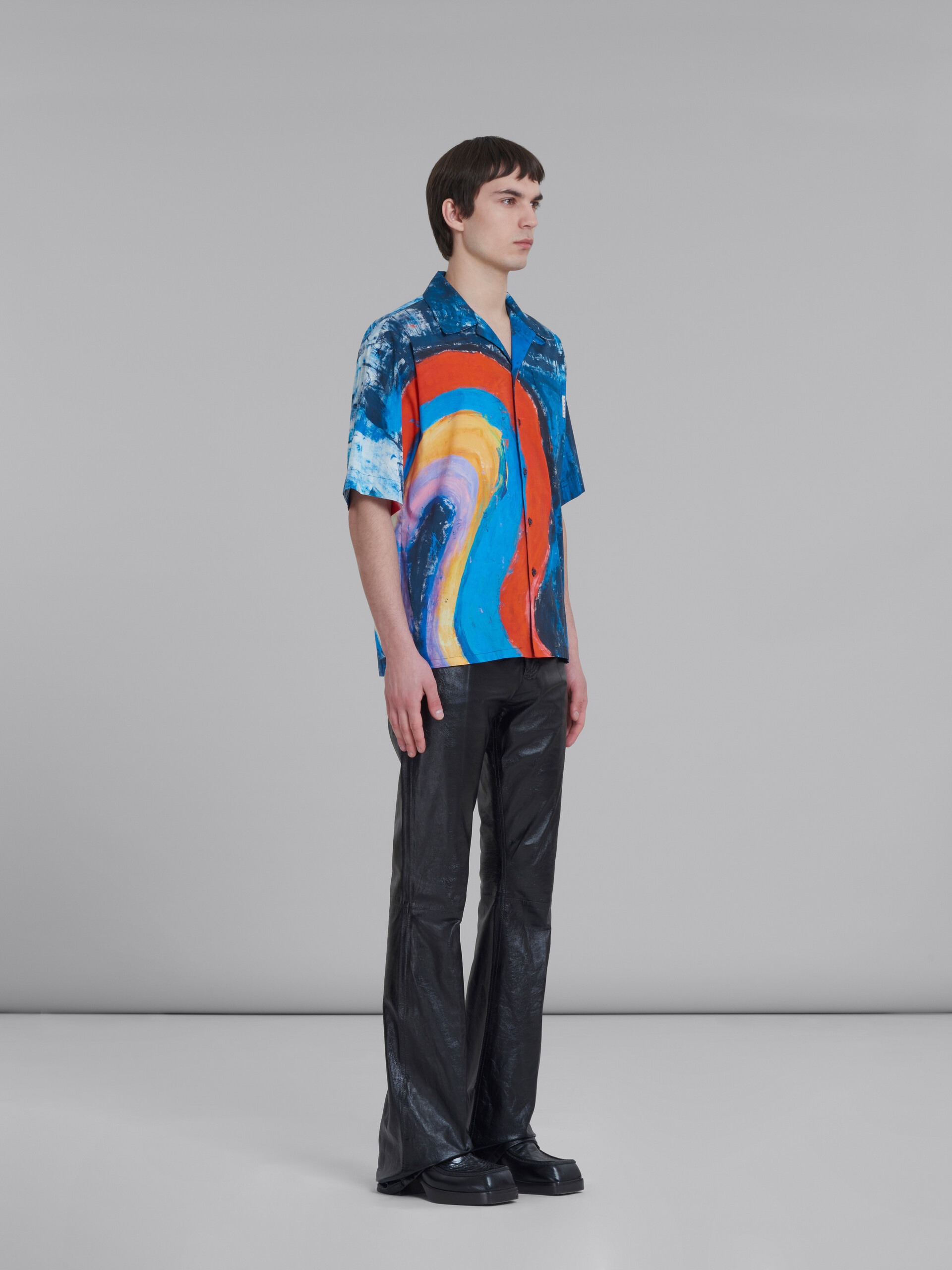 BLUE COTTON BOWLING SHIRT WITH RAINBOW PRINT - 5