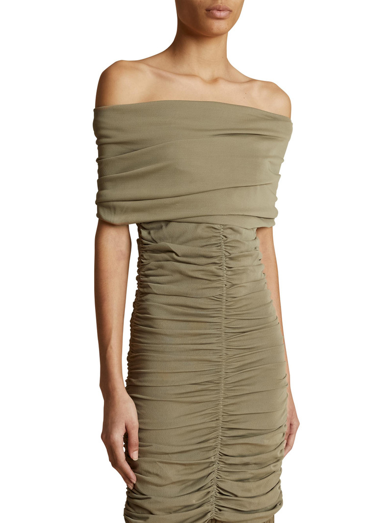 Women's Jacinta Off-the-Shoulder Fringe Maxi Dress - Olive 3
