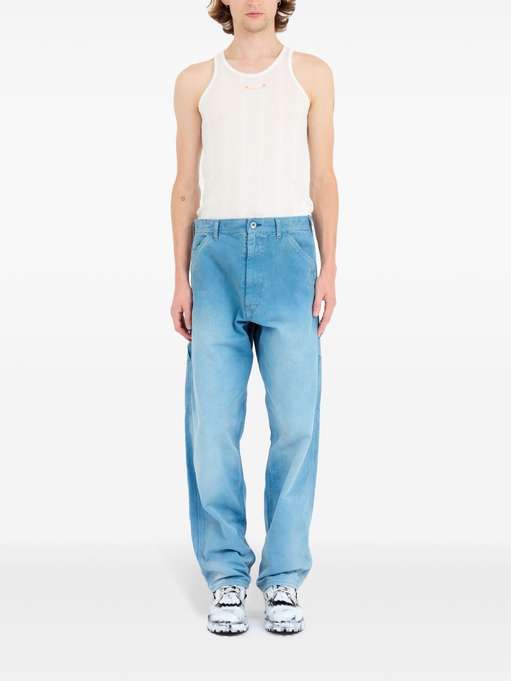 embroidered-logo drop-crotch wide-leg jeans - 2