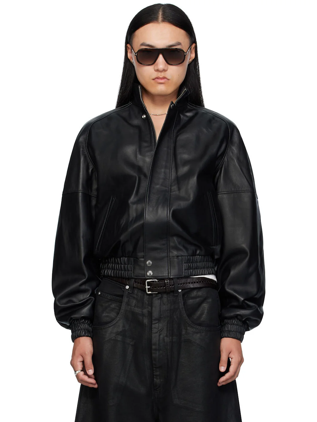 Black Blouson Leather Jacket - 1