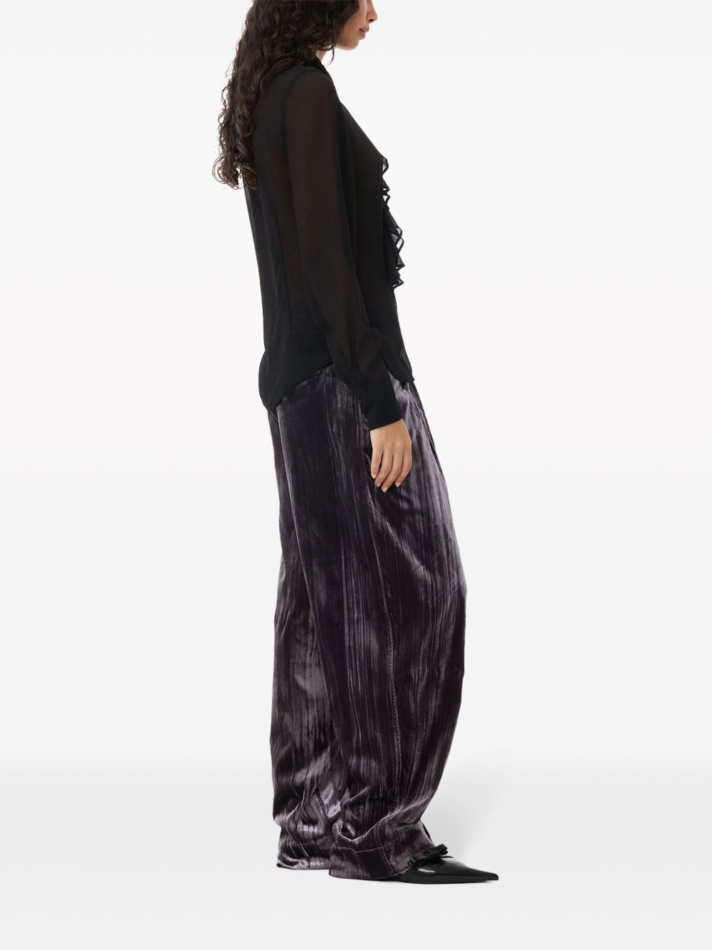 striped velvet-finish straight-leg trousers - 3