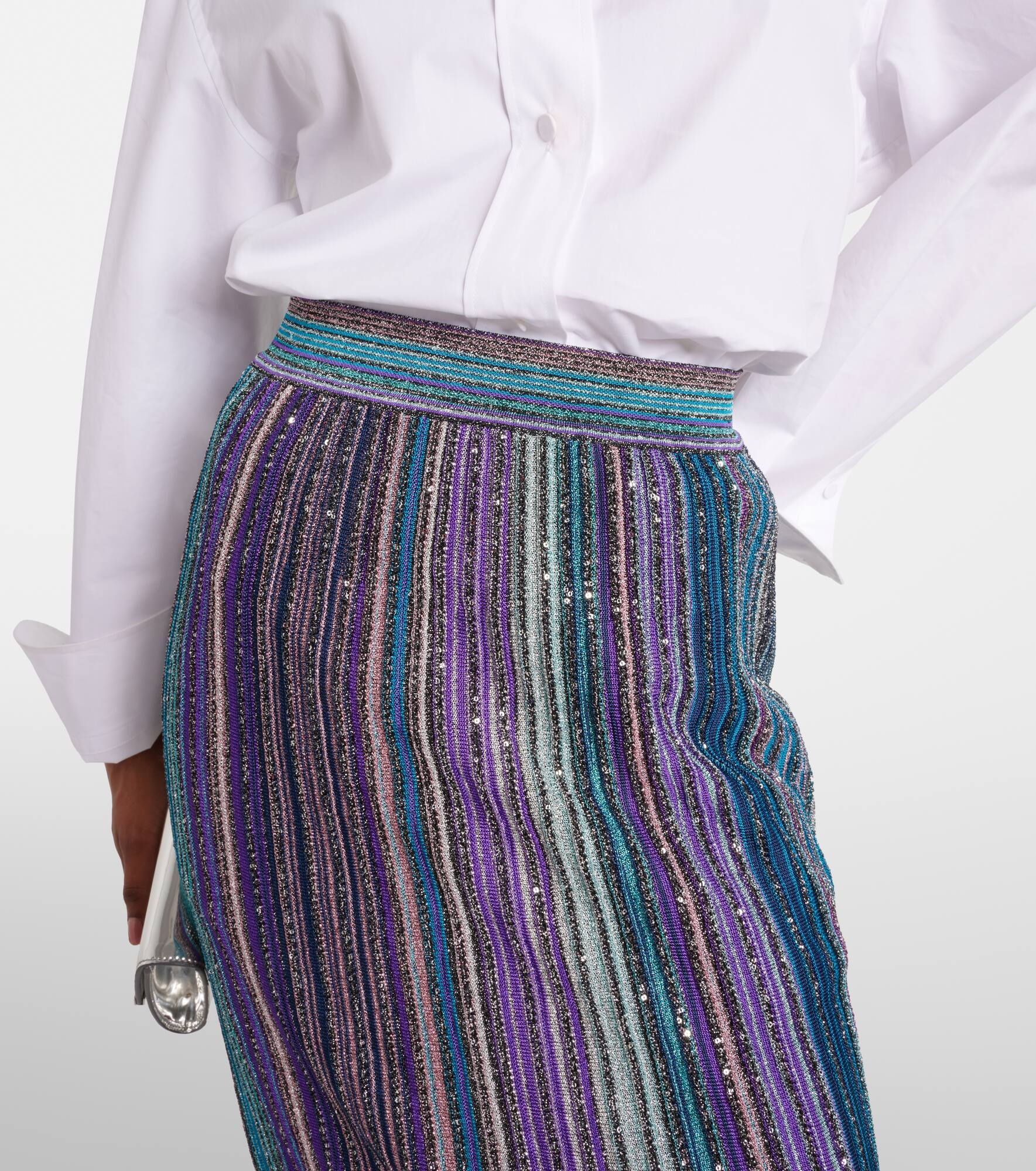 Striped ribbed-knit lamé maxi skirt - 4