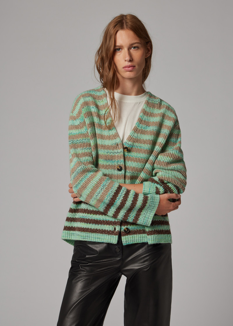 Women's Green Stripe Oversized Cardigan 5