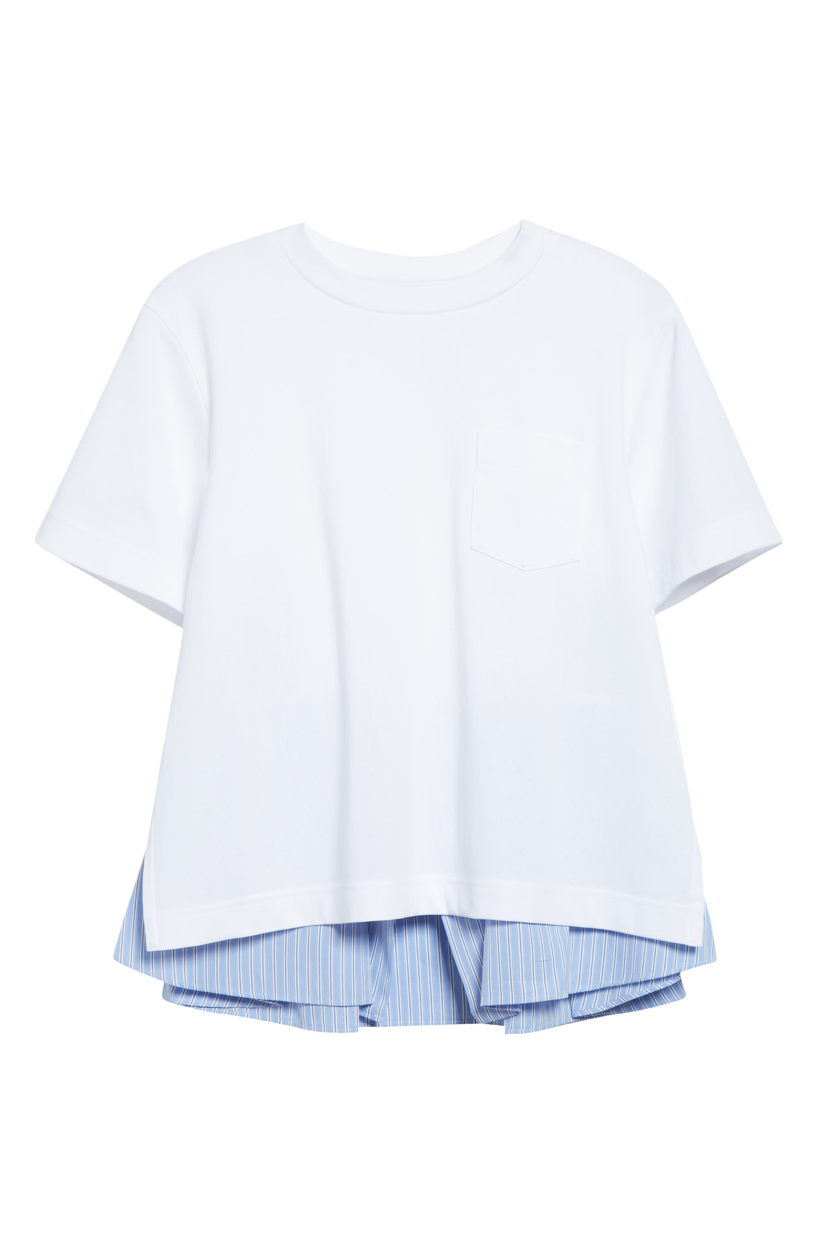 Sacai Mixed Media Jersey & Poplin Pocket T-Shirt in White/Light Blue Stripe at Nordstrom - 6