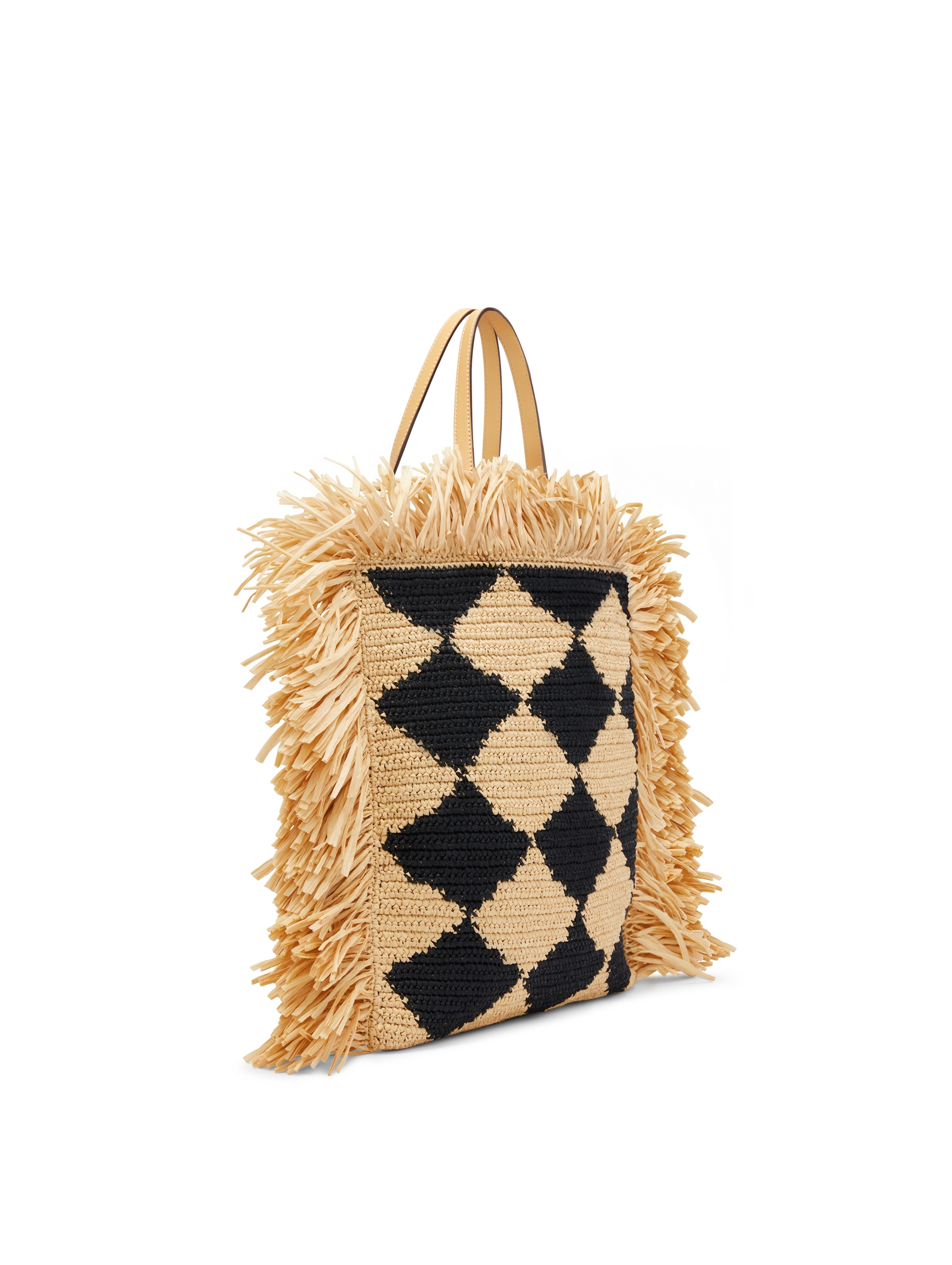 CHECKED RAFFIA CROCHET FLAT TOTE - 3