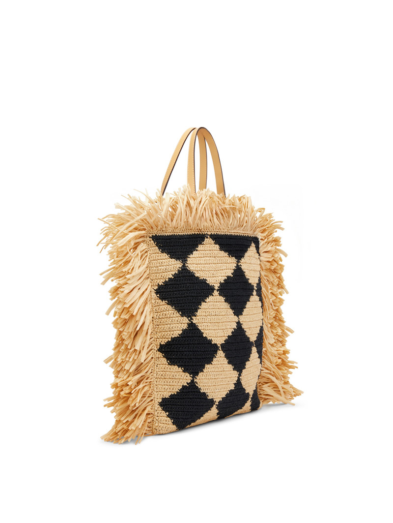 CHECKED RAFFIA CROCHET FLAT TOTE 3