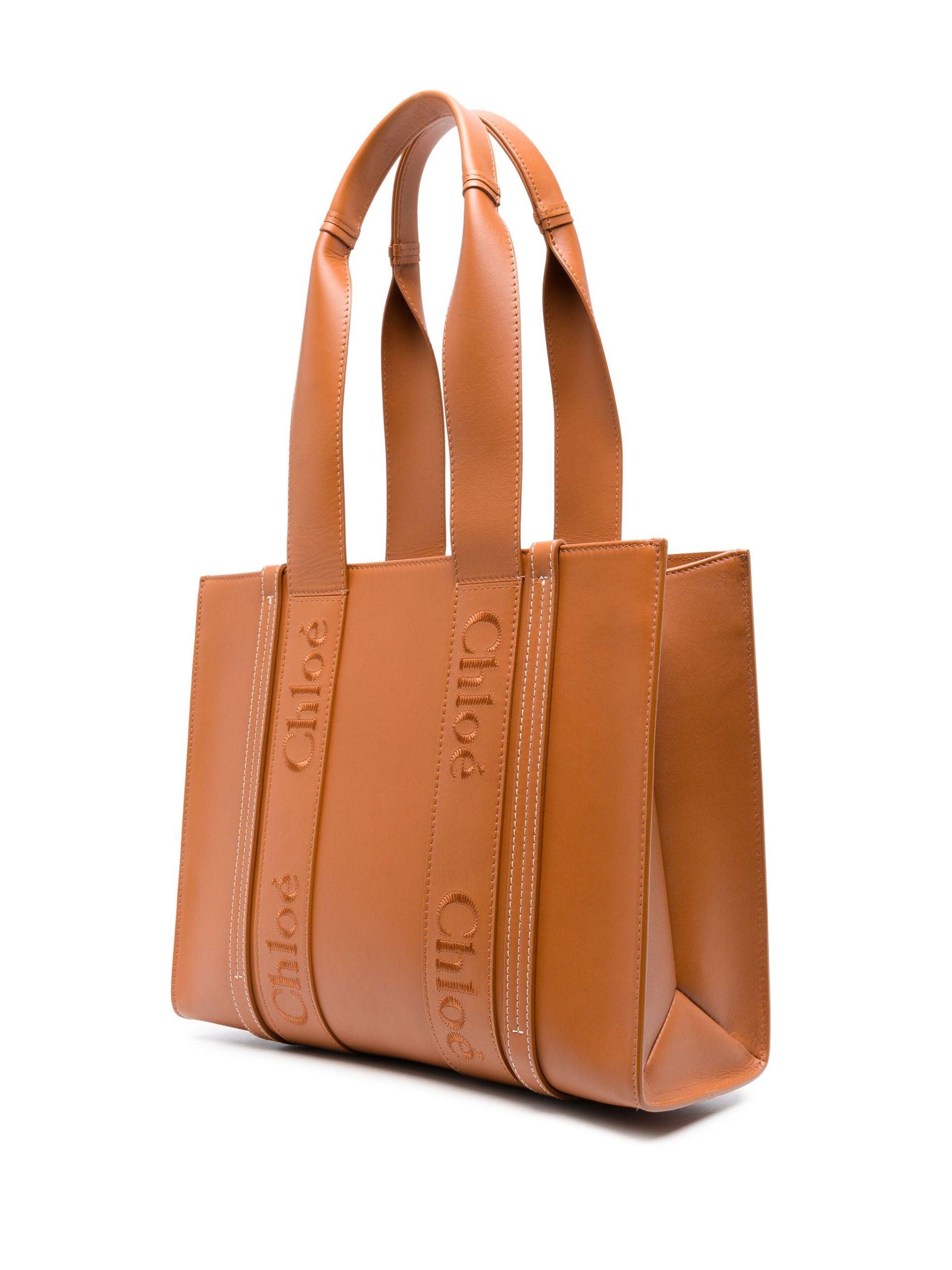 brown Woody medium leather tote bag - 4