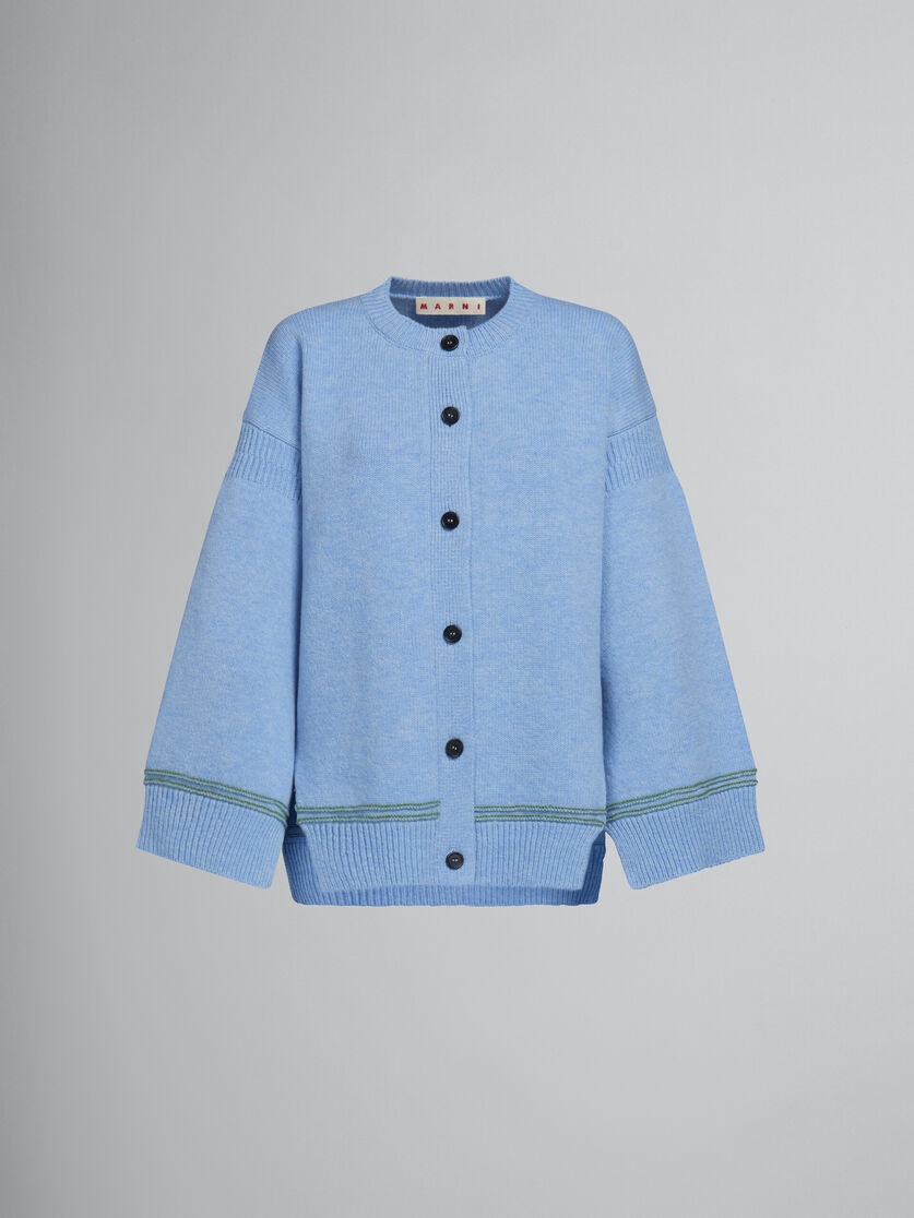 BLUE WOOL CARDIGAN WITH KIMONO SLEEVES - 1