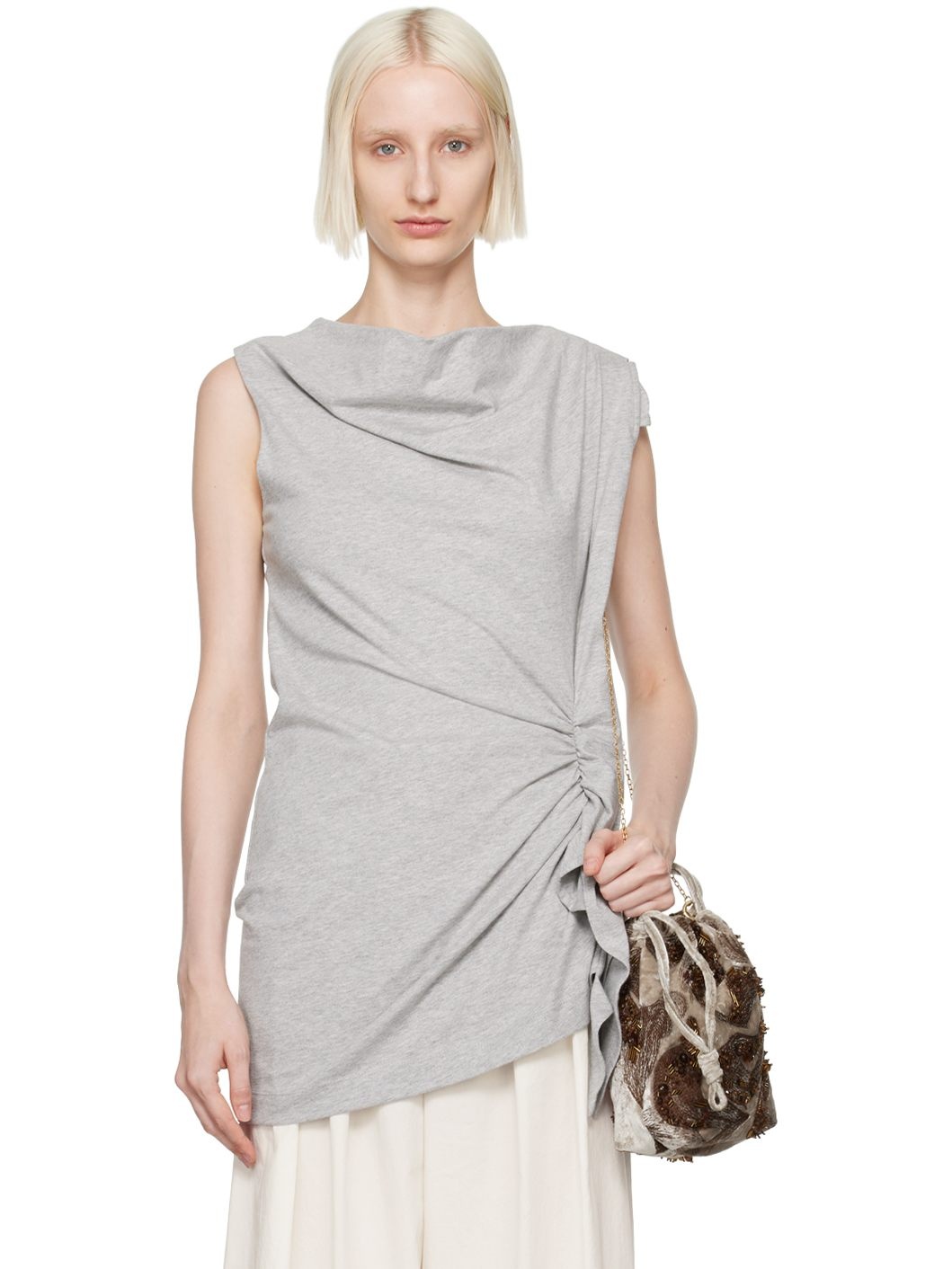 Gray Ruffled Tank Top - 1
