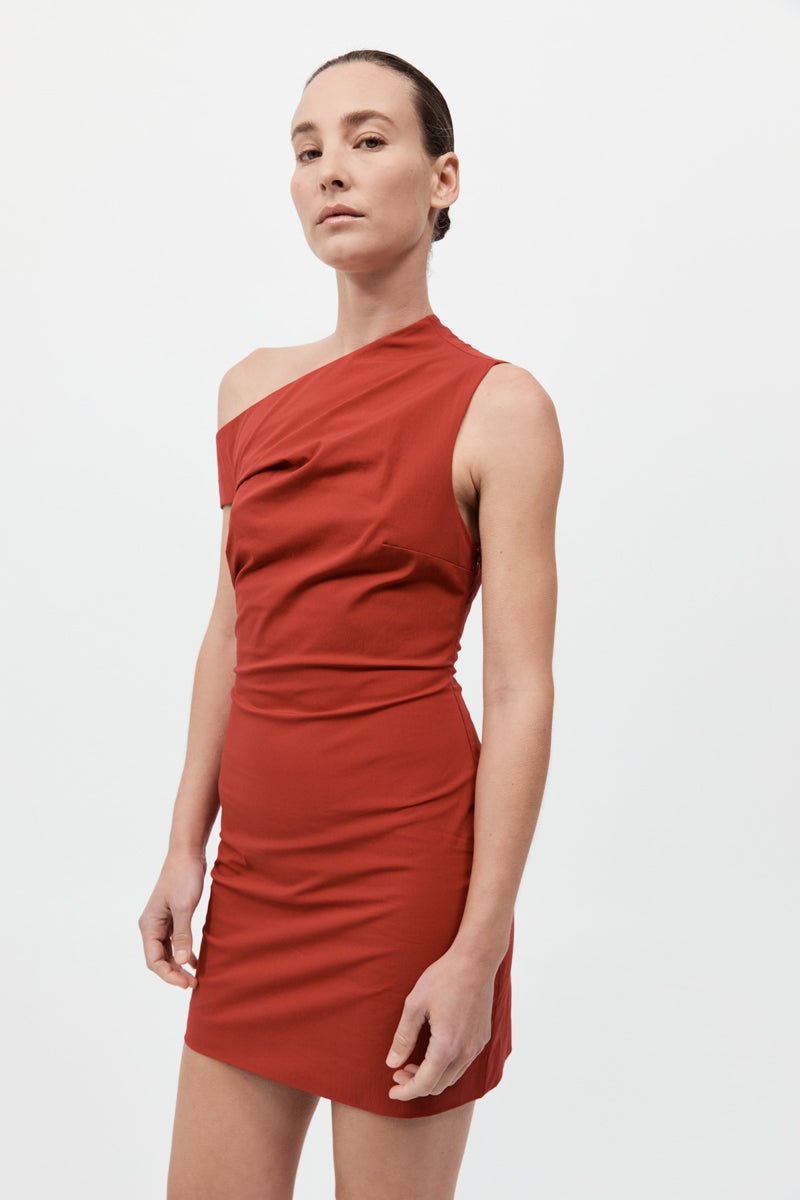 Soft Sculptural Mini Dress - Rosso - 3