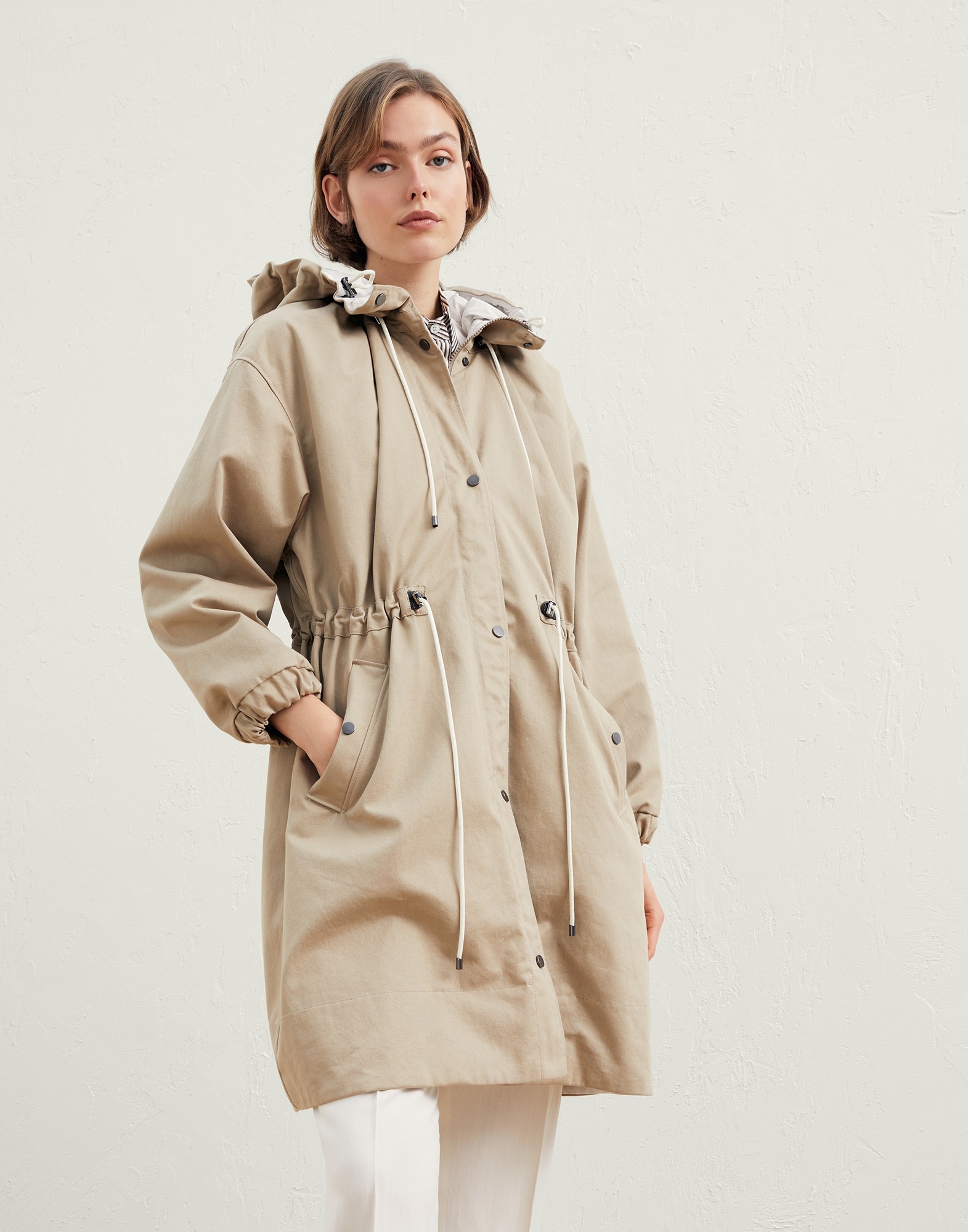Cotton gabardine parka with shiny eyelets - 1