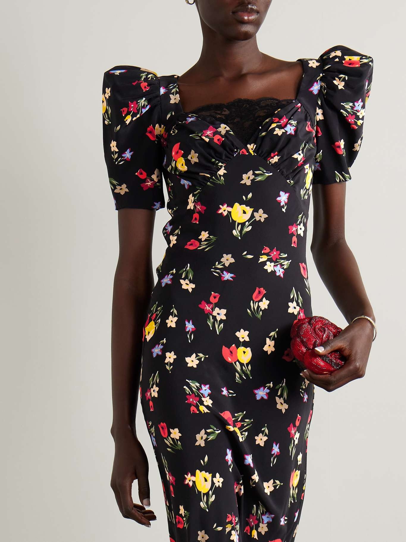 Lace-trimmed floral-print silk crepe de chine maxi dress - 5
