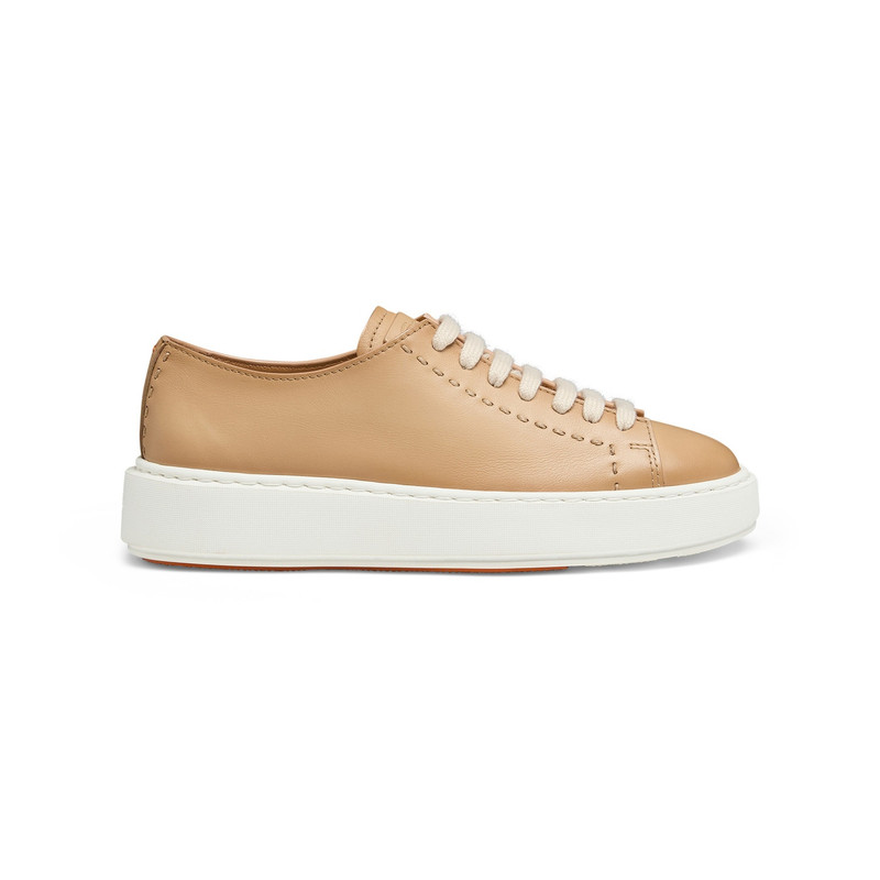 Women's light brown leather sneaker - 1