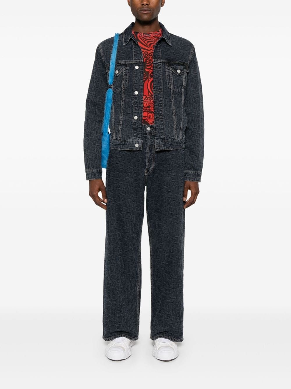 logo-embossed loose jeans - 2