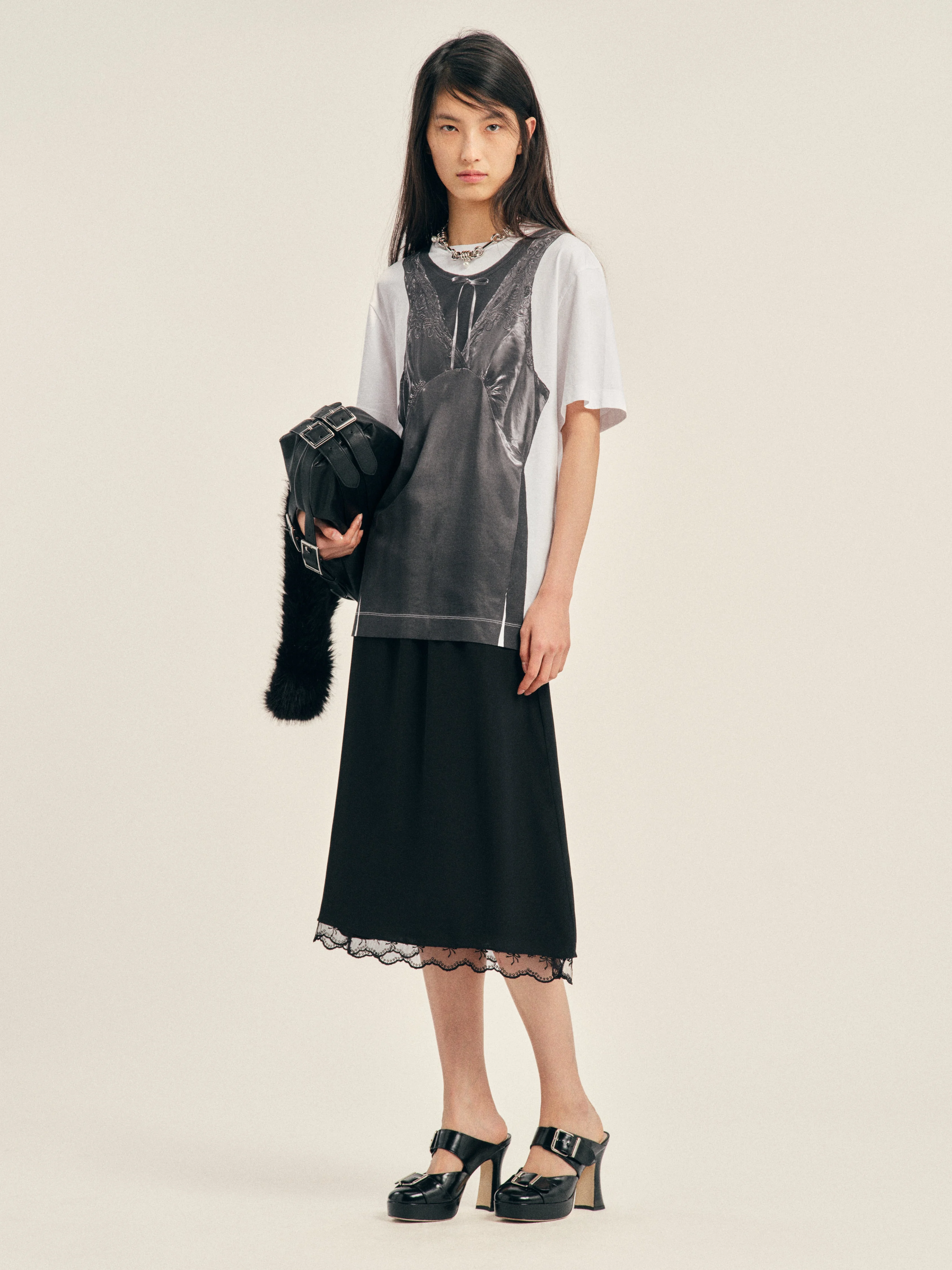 Patchwork Satin Trompe L'Oeil Print T-Shirt - 1