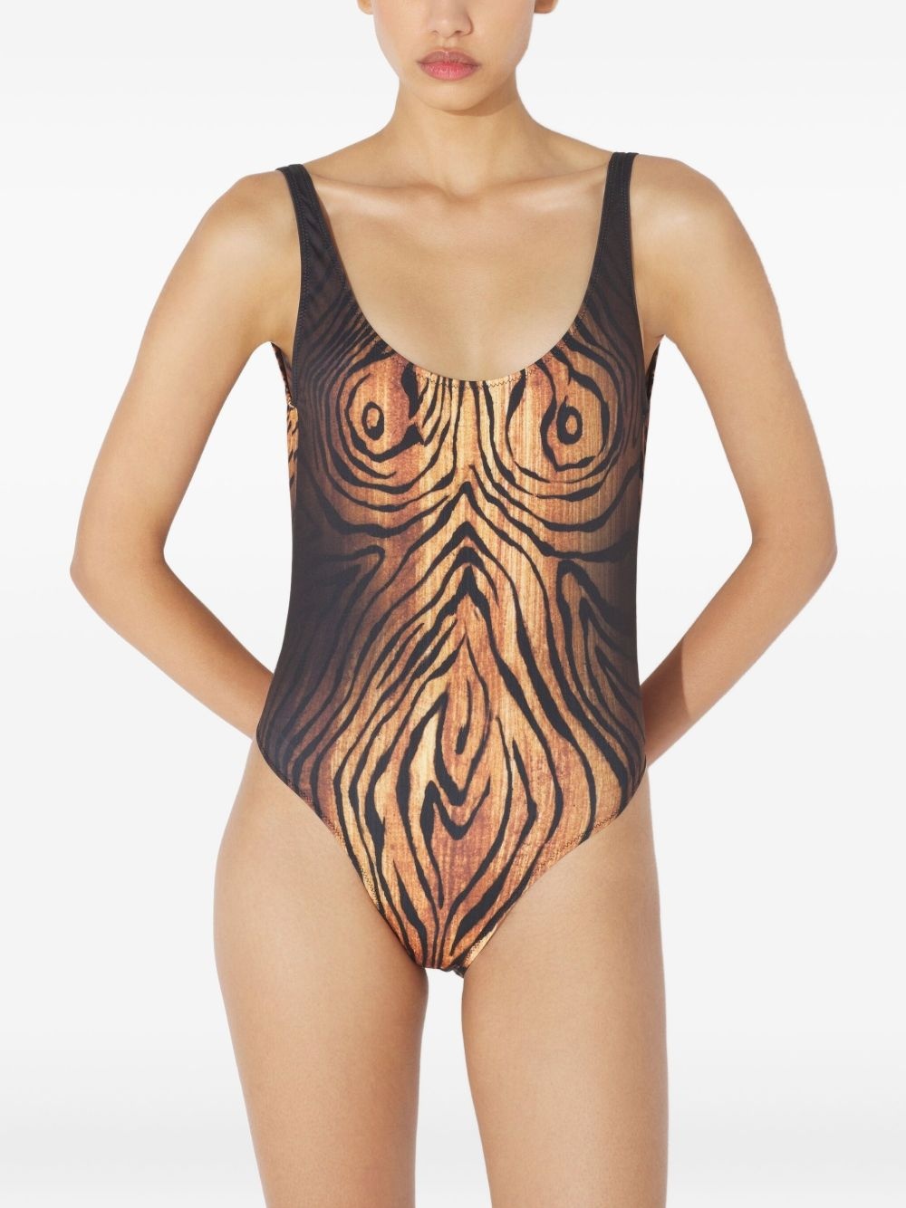 wood-print scoopneck swimsuit - 4